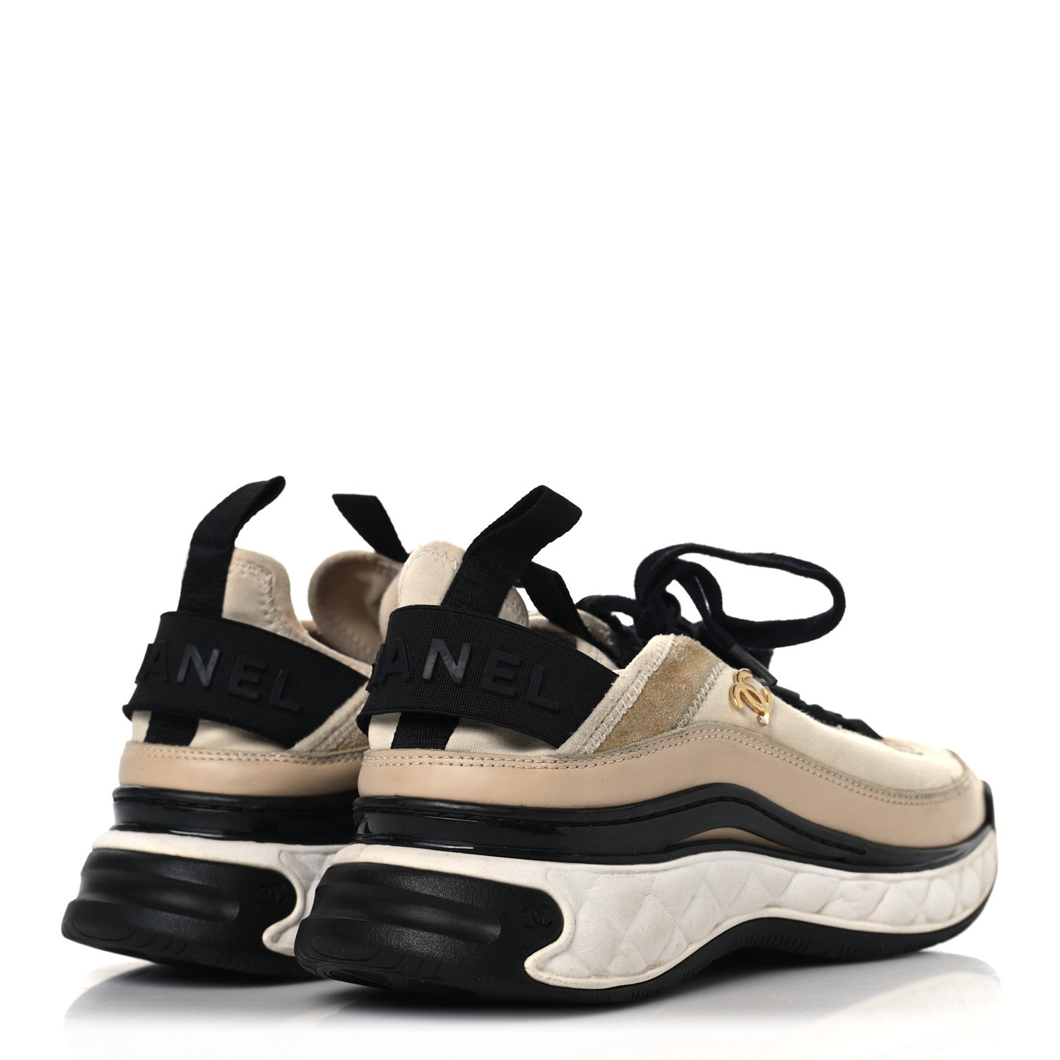 Velvet Calfskin Mixed Fibers CC Sneakers 37 Beige