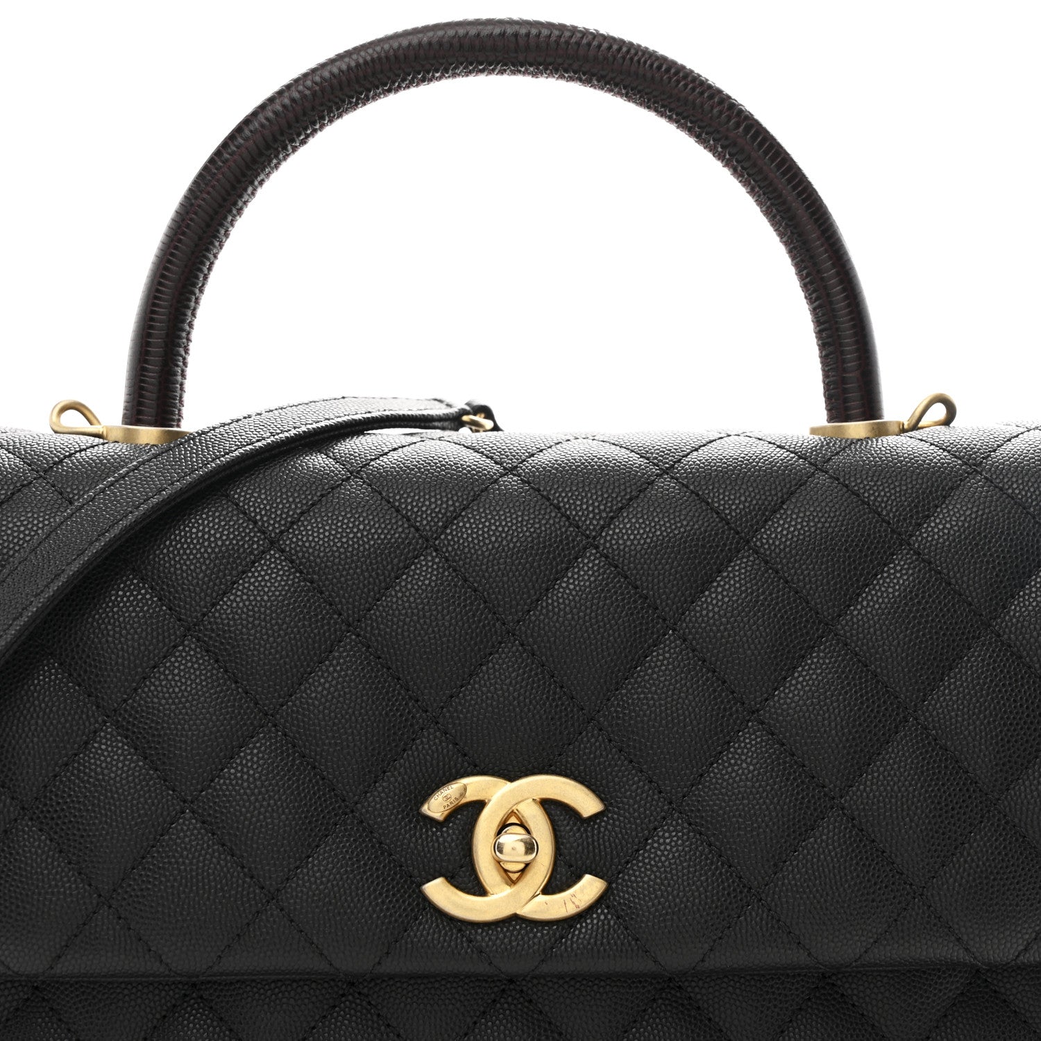 Caviar Lizard Quilted Medium Coco Handle Flap Black