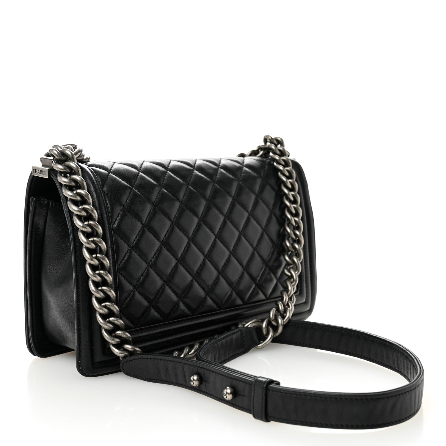 Lambskin Quilted Medium Boy Flap Black