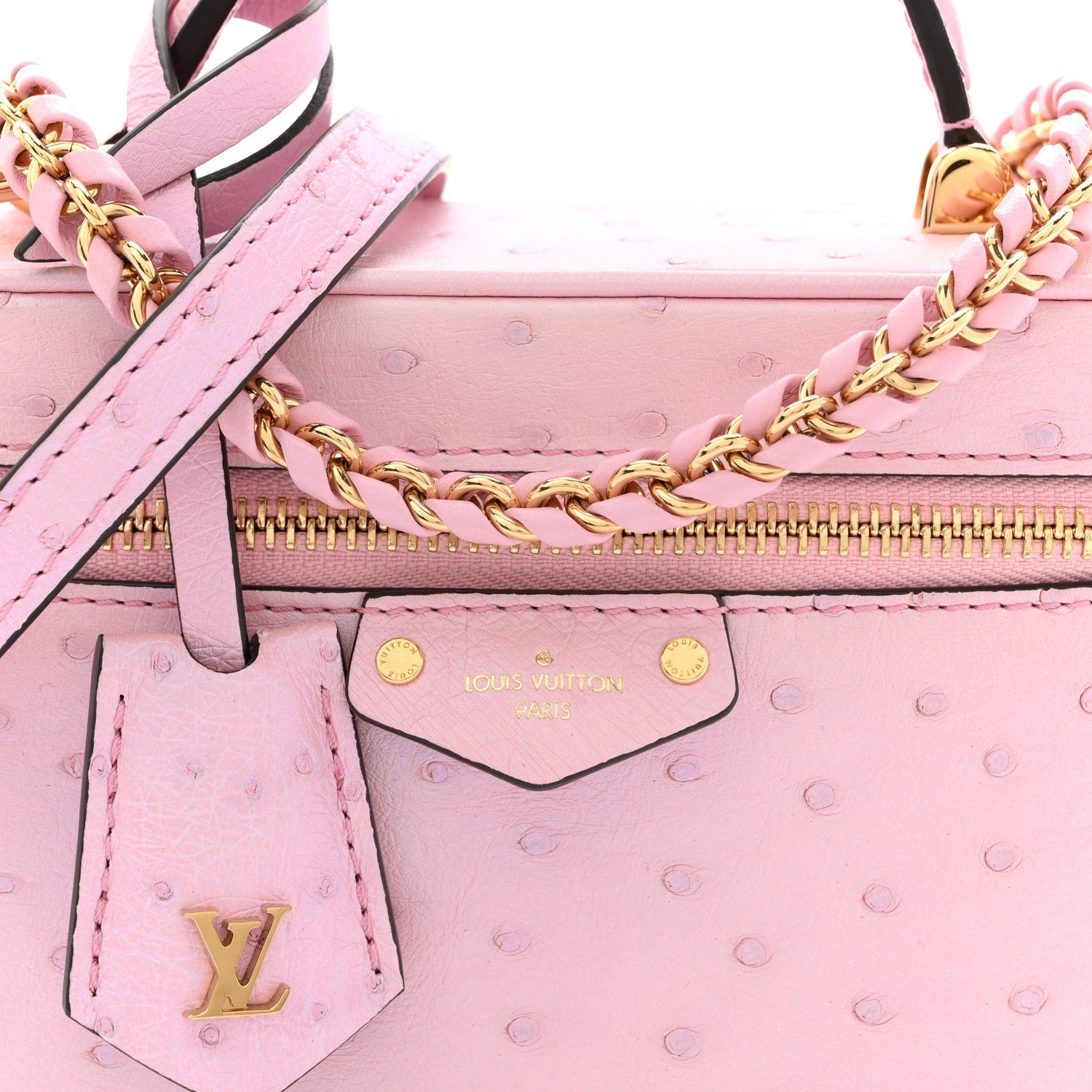 Ostrich Vanity Chain Pouch Pink