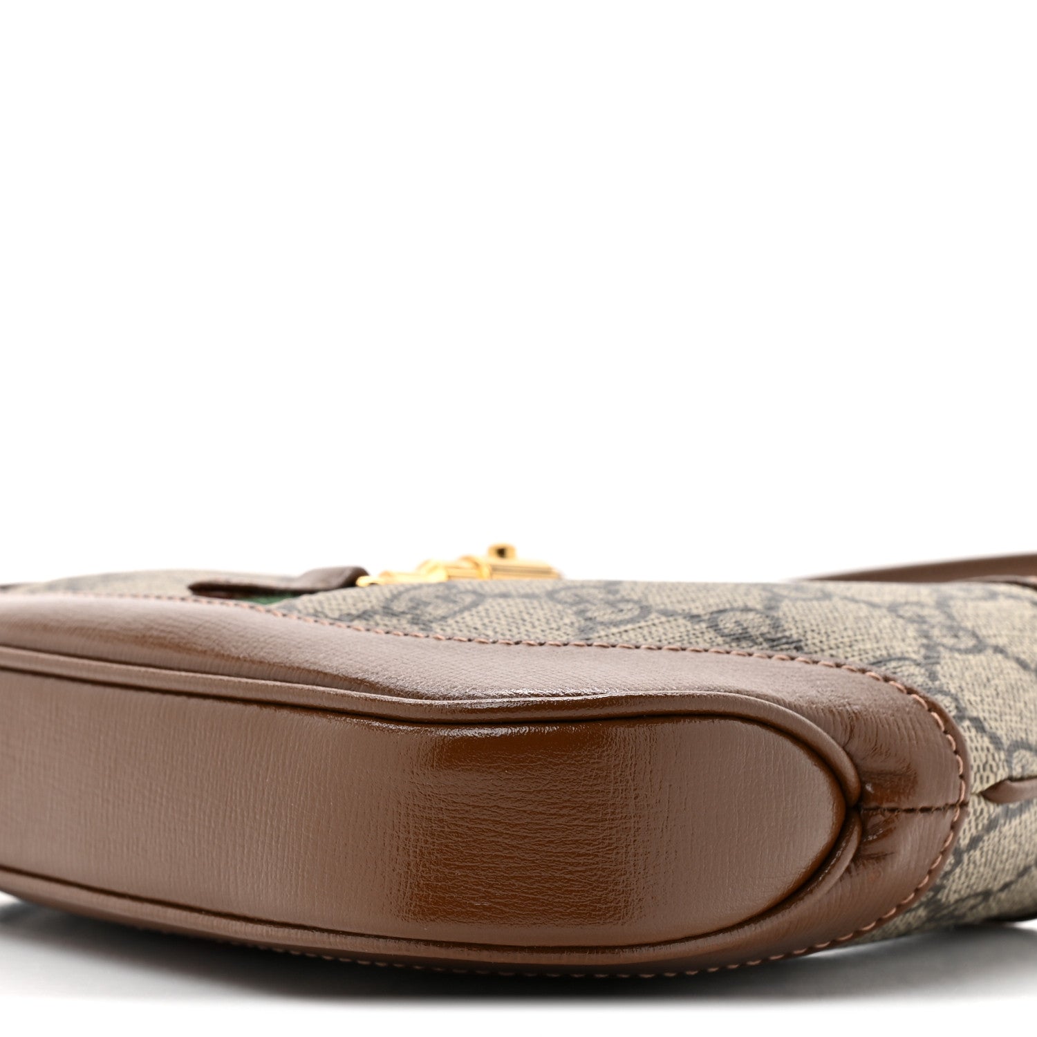 GG Supreme Monogram Azalea Calfskin Web Mini Jackie 1961 Hobo Beige Ebony Brown Sugar