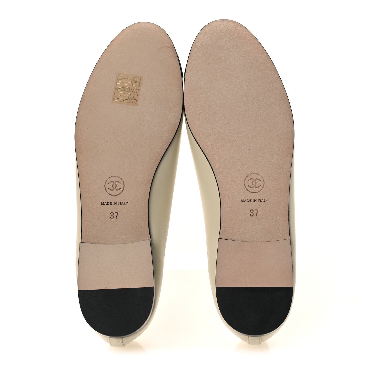 Calfskin Grosgrain Cap Toe CC Ballerina Flats 37 Ivory Black