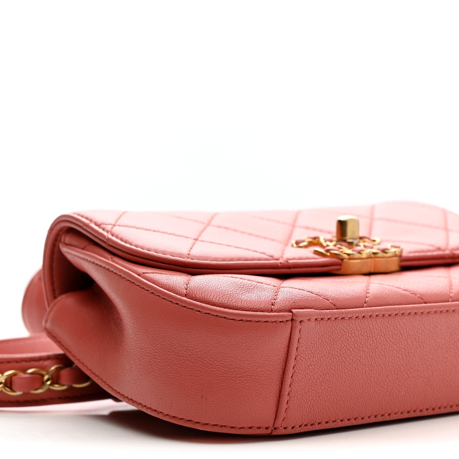 Lambskin Quilted Chain Infinity Waist Belt Bag Pink