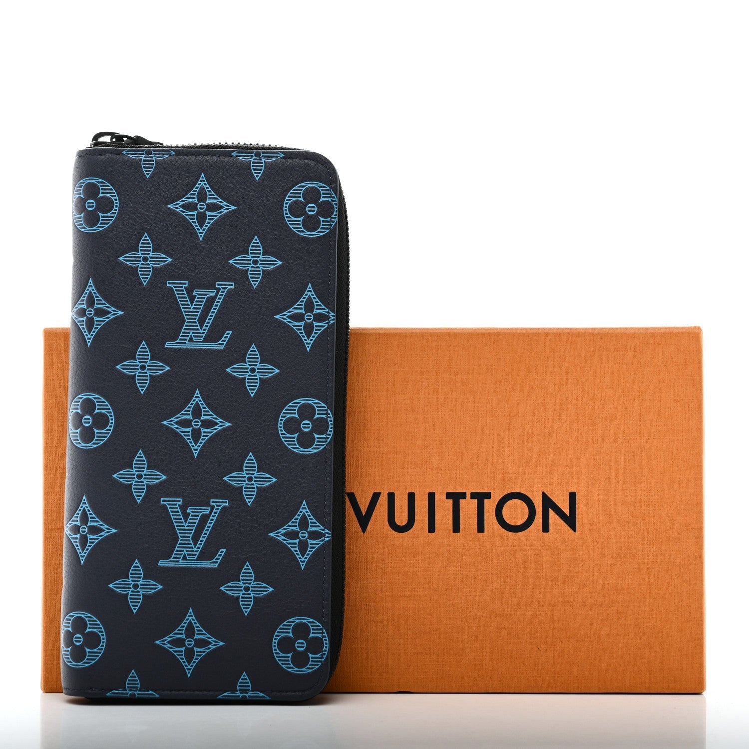 Calfskin Monogram Shadow Vertical Zippy Wallet Blue