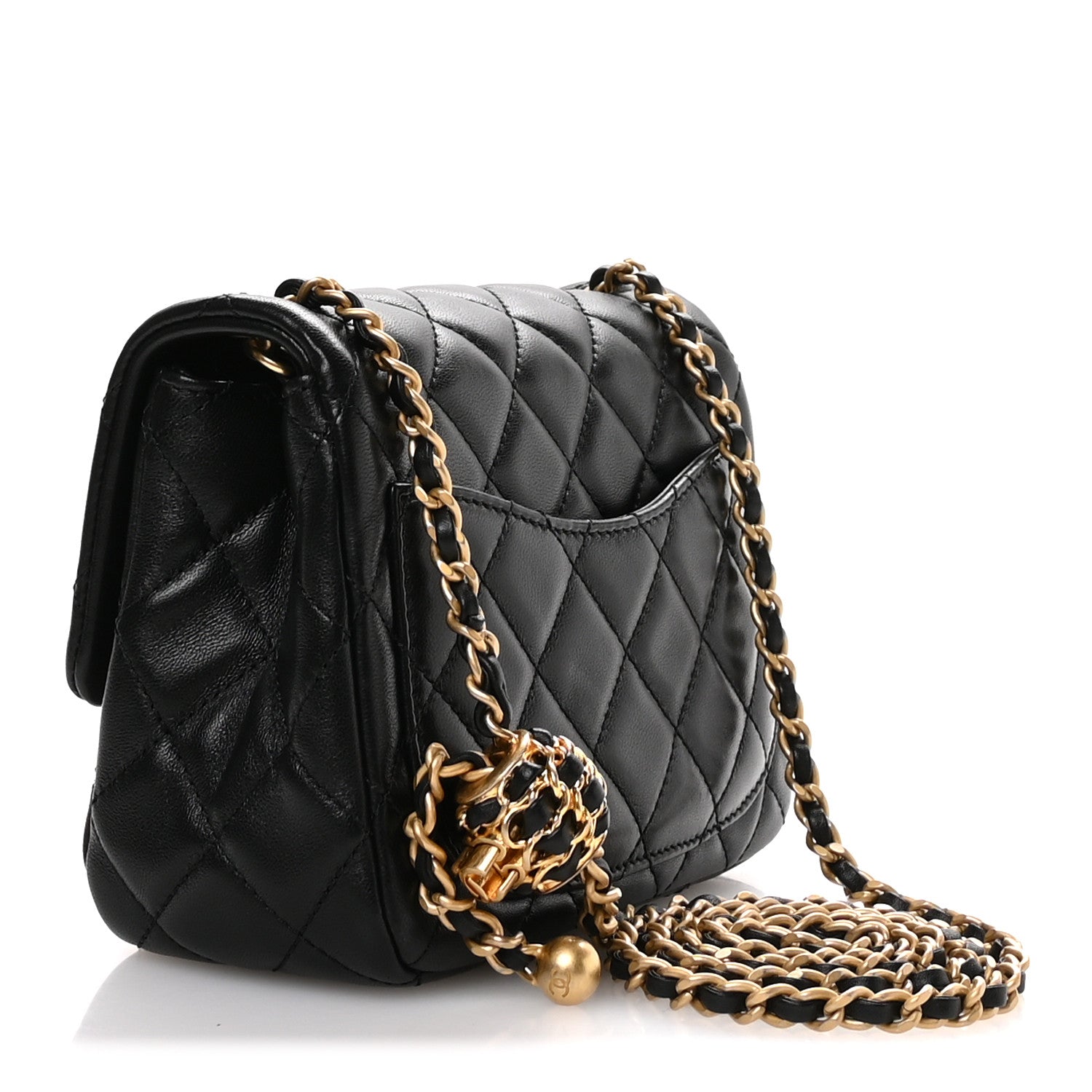 Lambskin Quilted Mini Pearl Crush Flap Black
