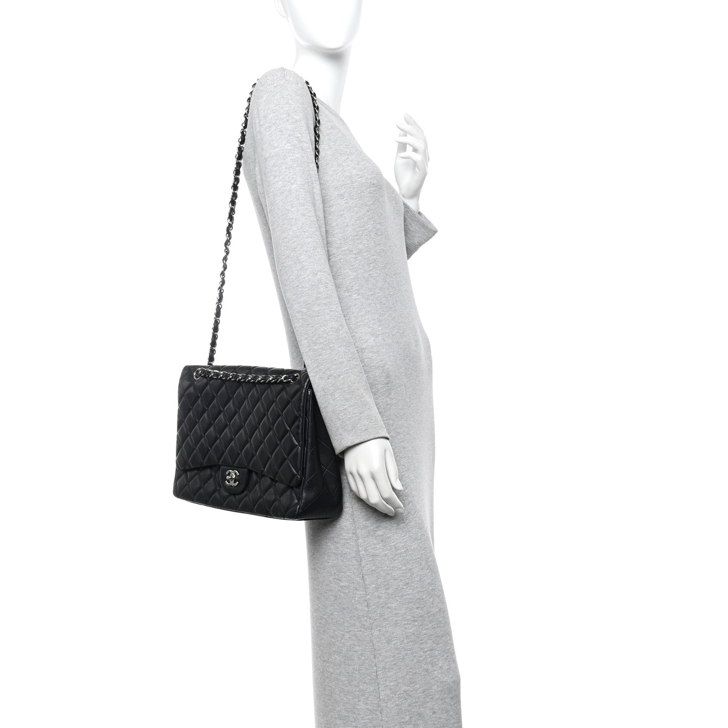 Lambskin Quilted Maxi Single Flap Black