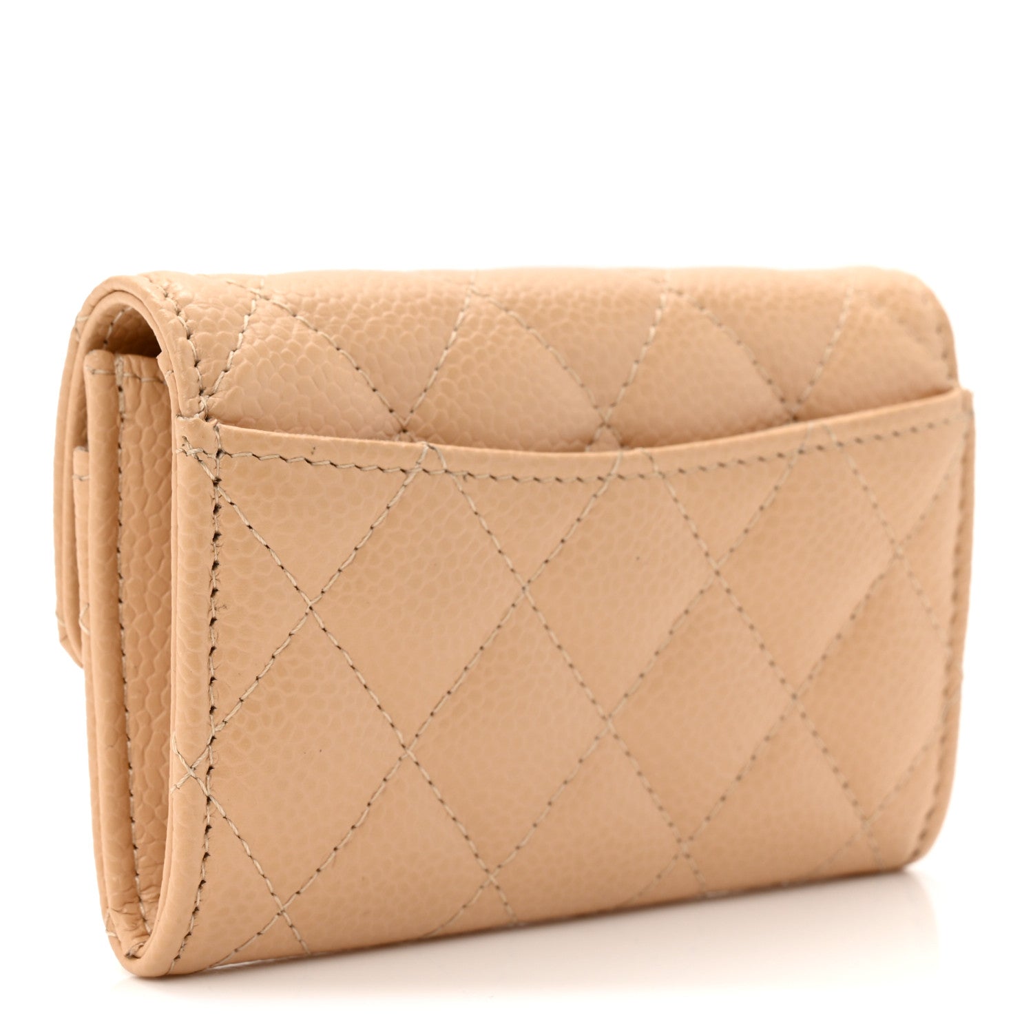Caviar Quilted Flap Card Holder Wallet Beige