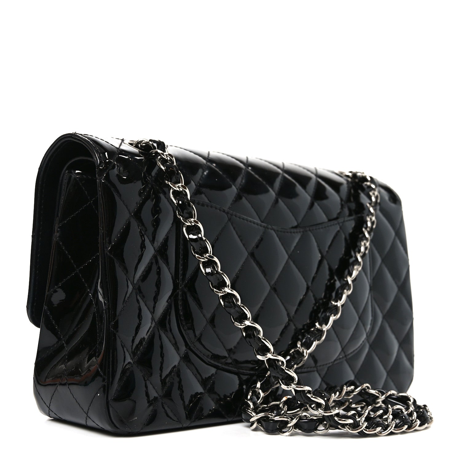Patent Quilted Medium Double Flap Black