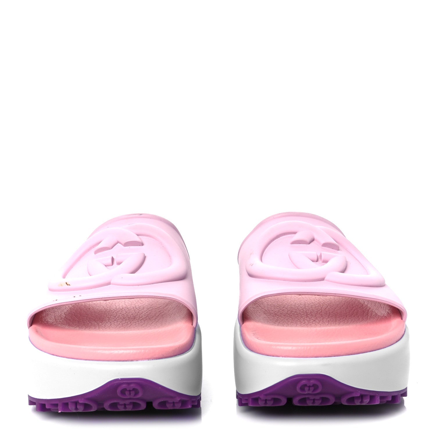 Soft Rubber Womens Interlocking G Platform 42mm Slide Sandals 39 Sugar Pink