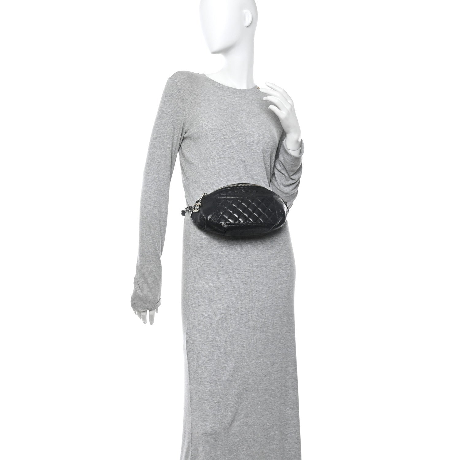 Crumpled Glazed Lambskin Quilted Waist Bag Fanny Pack Black