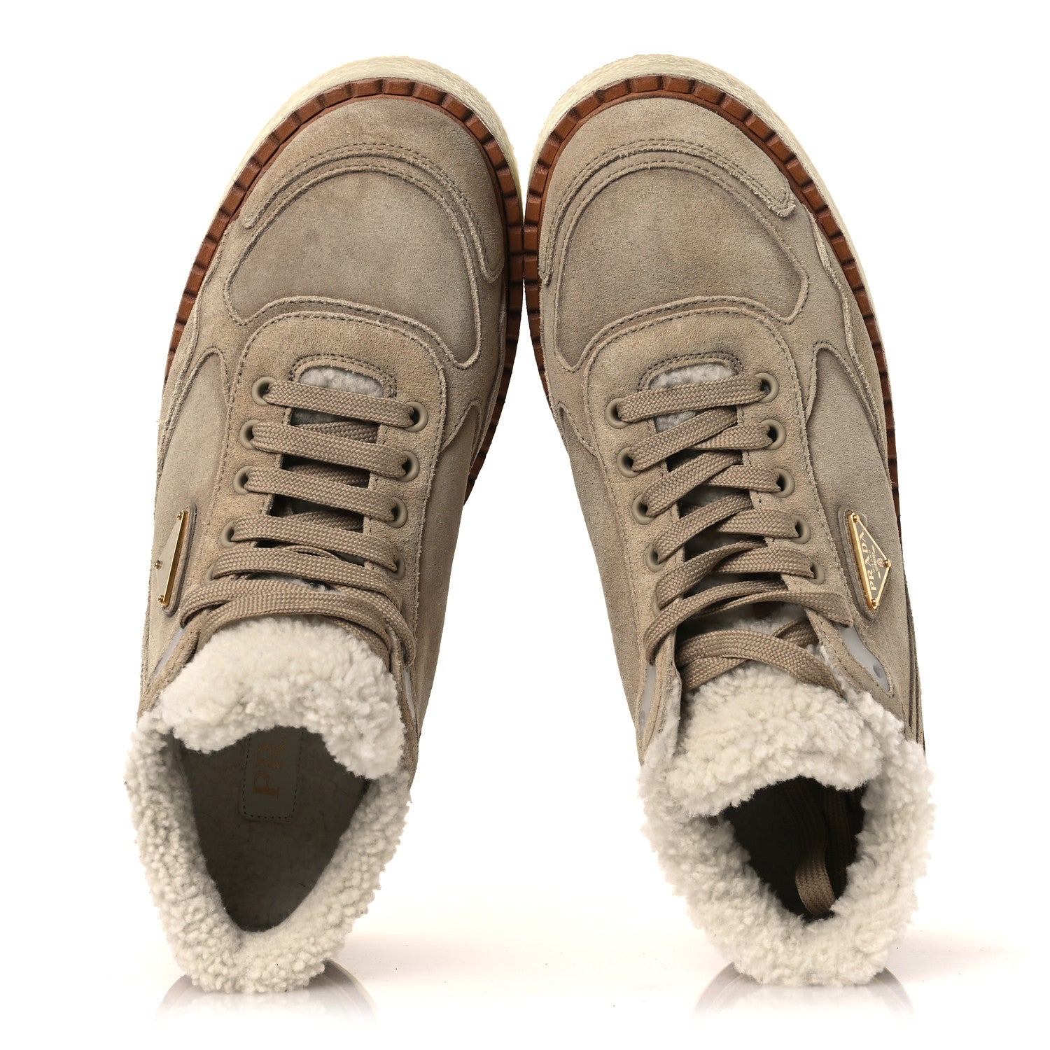 Suede Shearling Mid Top Sneakers 41 Ecru