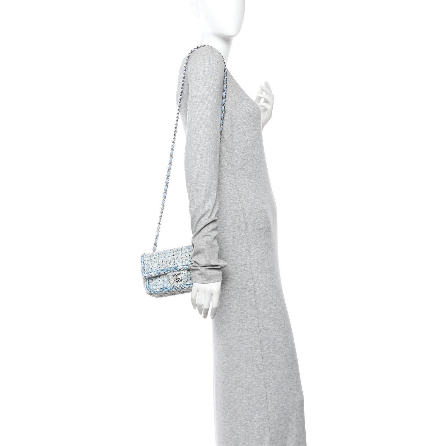Tweed Braid Mini Flap Blue White Navy