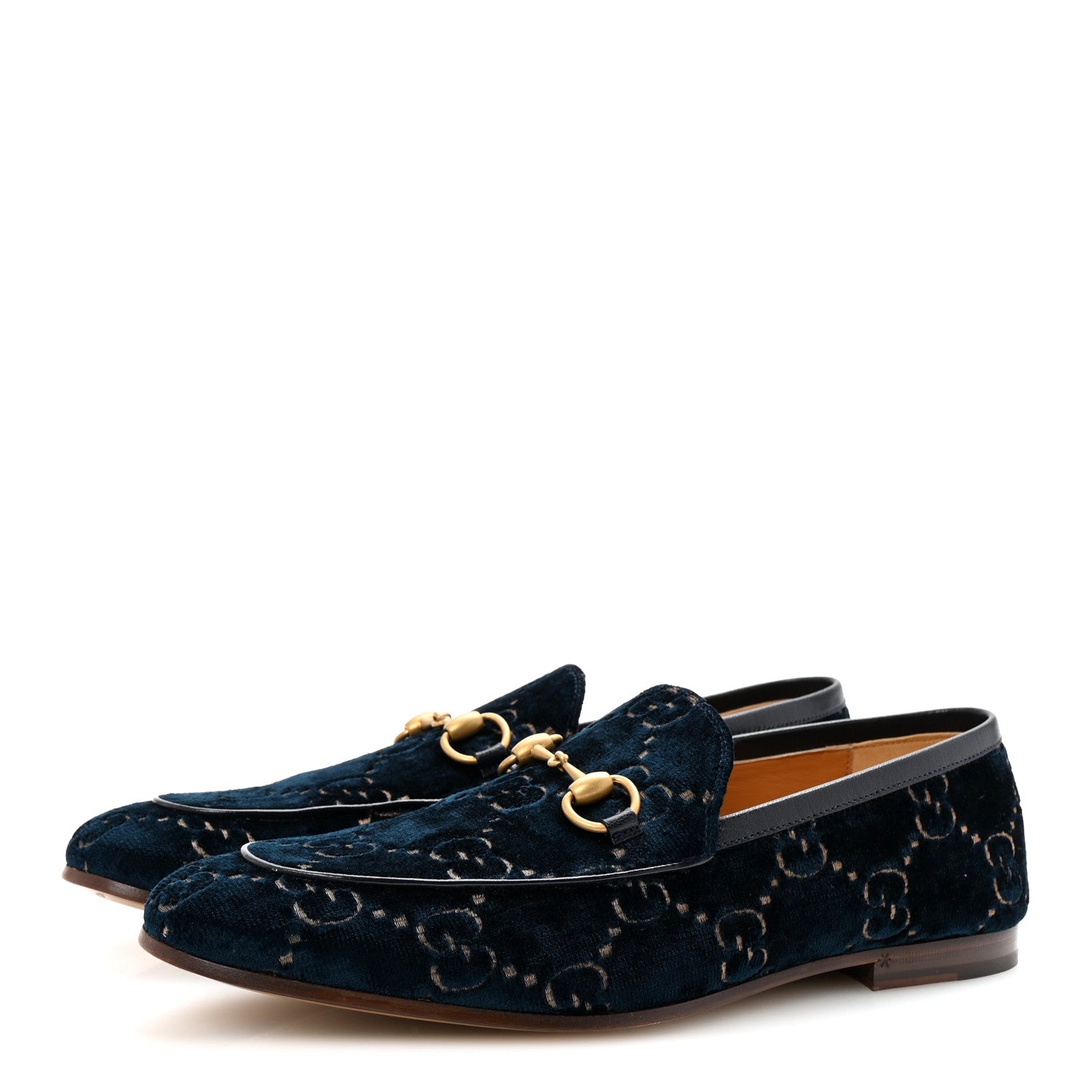 Velvet GG Monogram Horsebit Mens Jordaan Loafers 9 Blue Beige