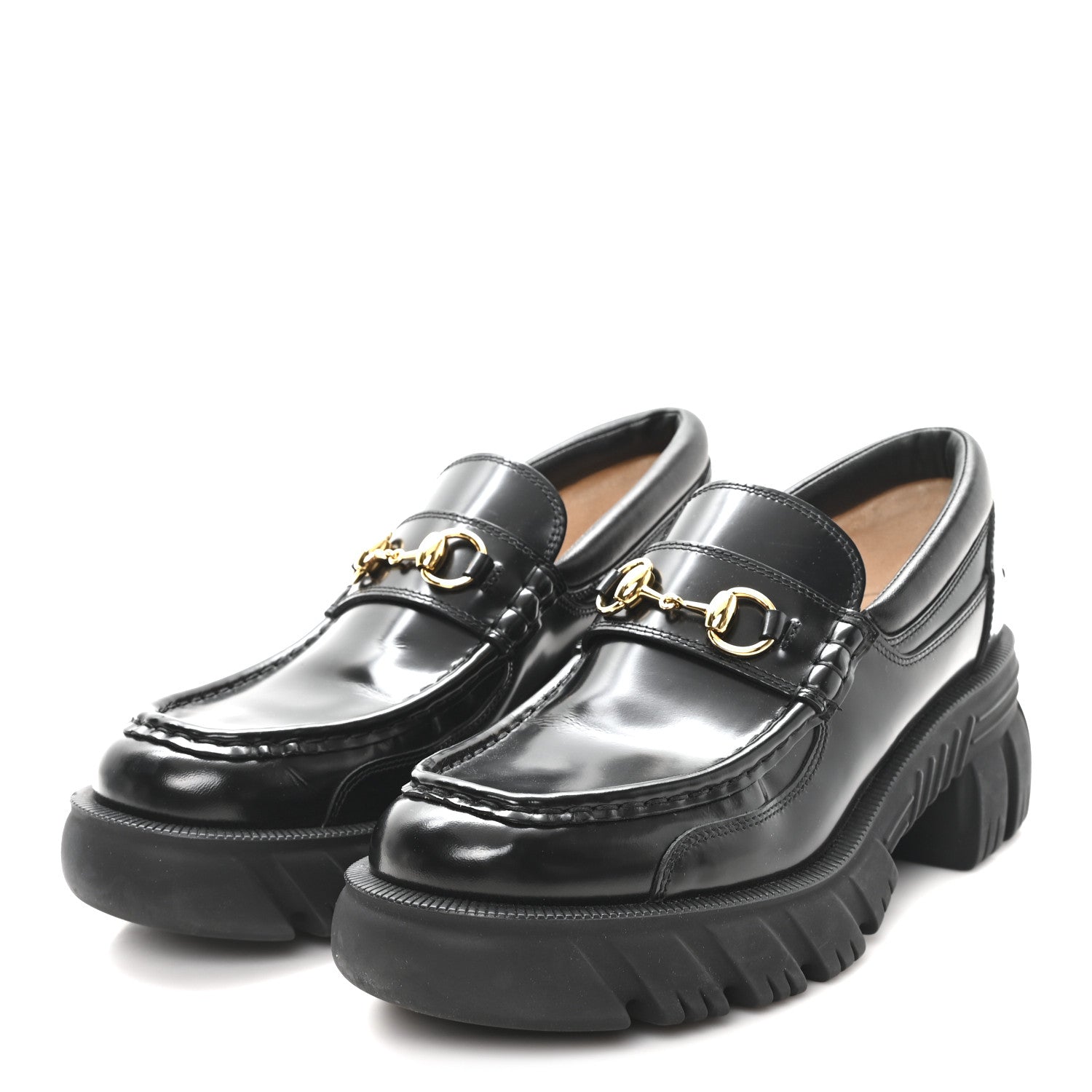 Magnum Calfskin Nappa Samoa Womens Horsebit Platform Chunky Lug Sole 40mm Loafers 40 Black