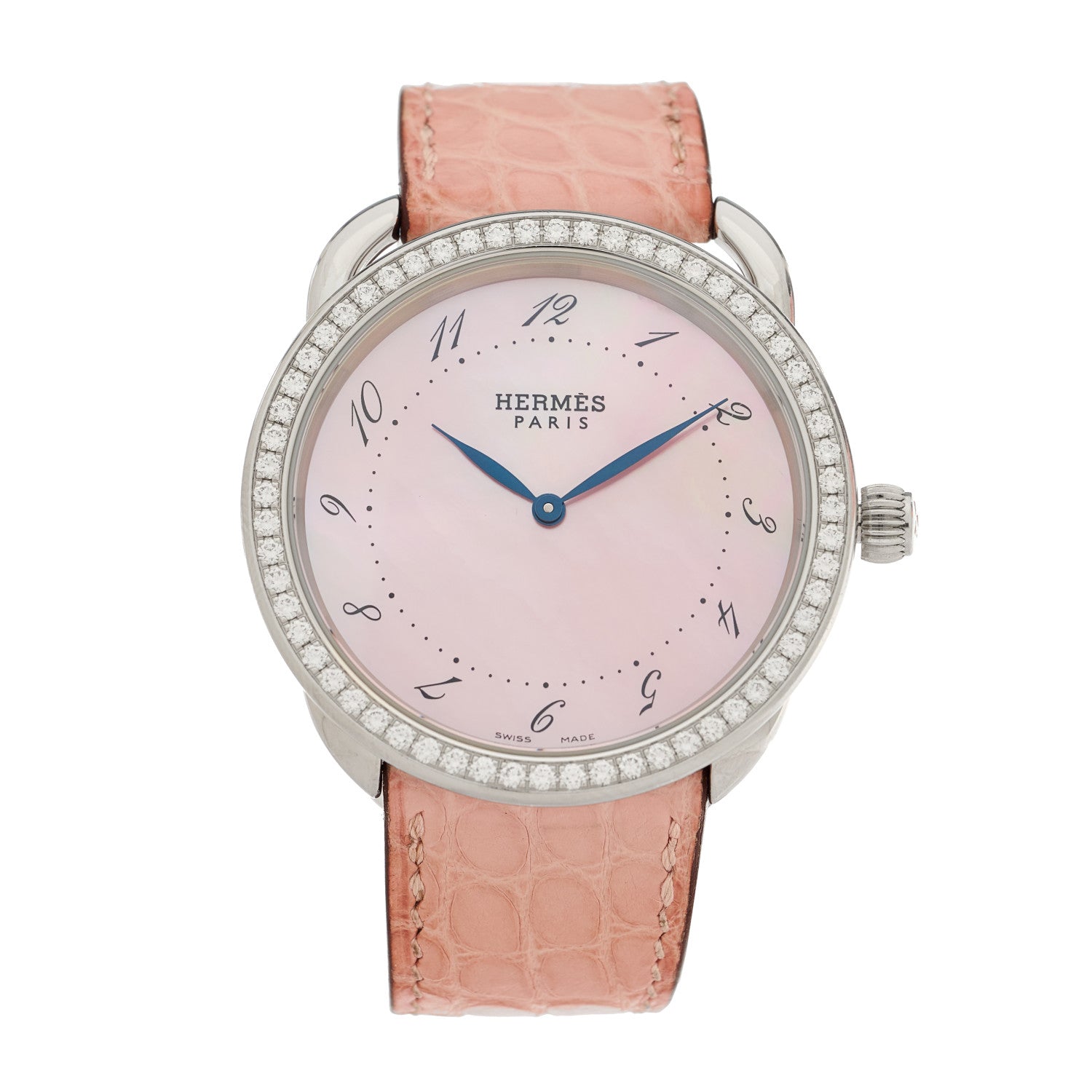 Stainless Steel Alligator Diamond Bezel Pink Mother of Pearl 38mm Arceau Quartz Watch
