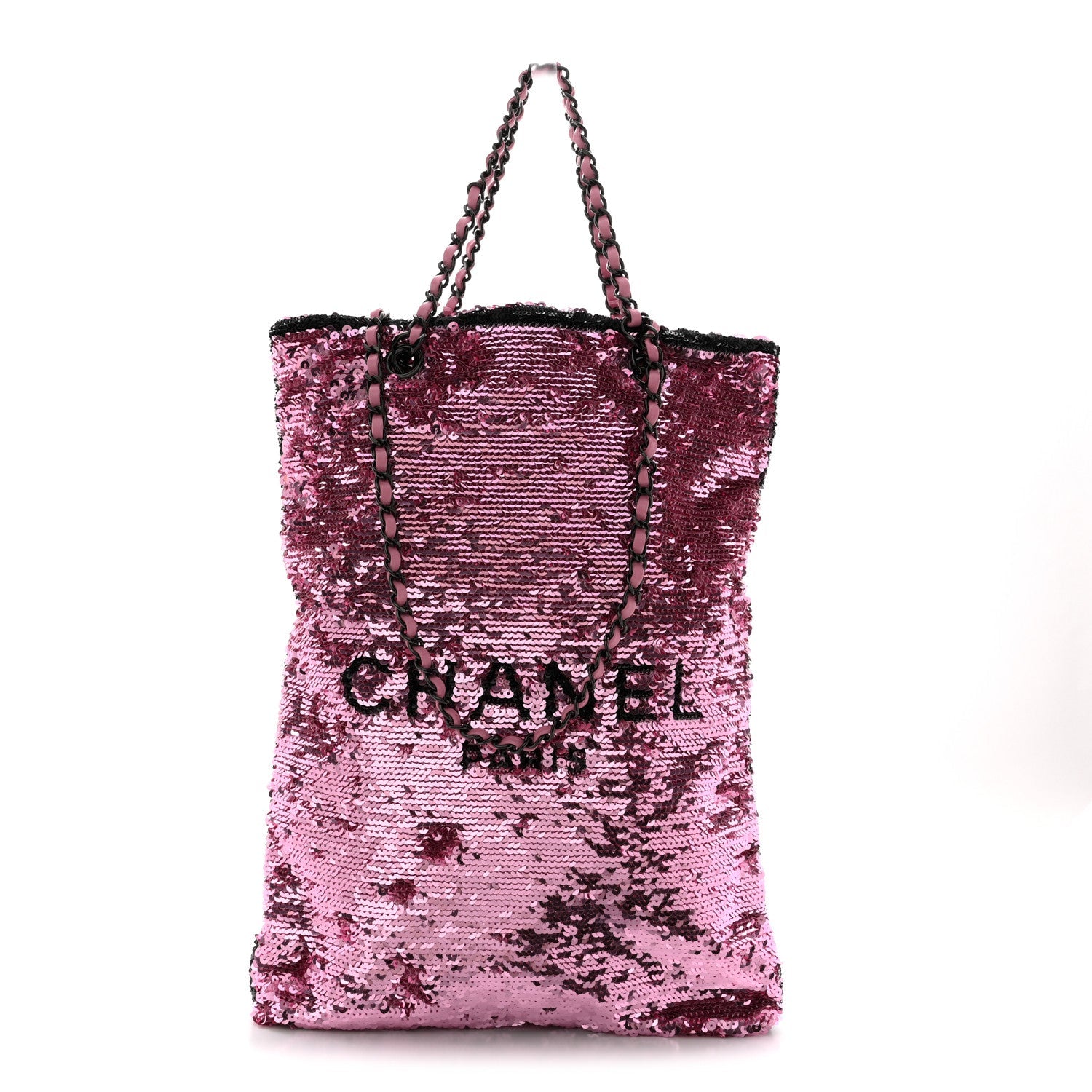 Sequin Logo Shopping Tote Pink Black