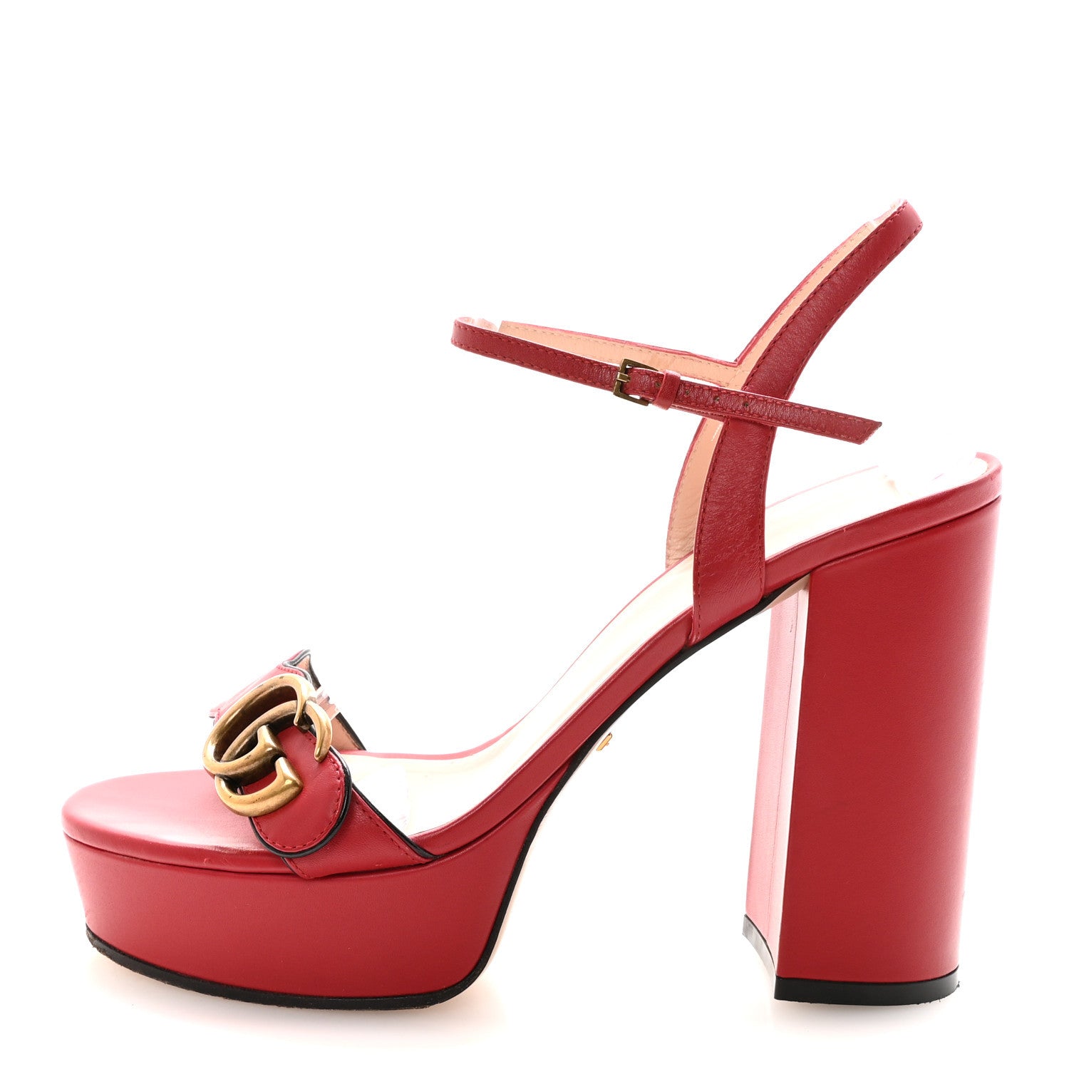 Calfskin GG Marmont Ankle Wrap 30/115mm Platform Sandals 38 Hibiscus Red