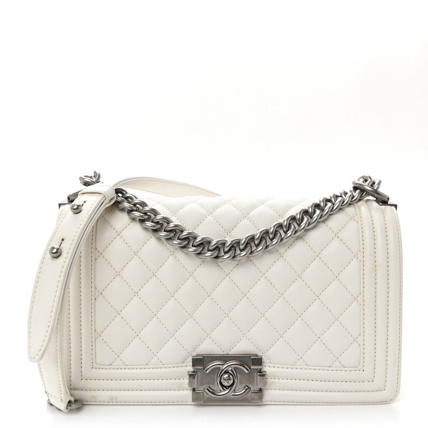 Caviar Quilted Medium Boy Flap White