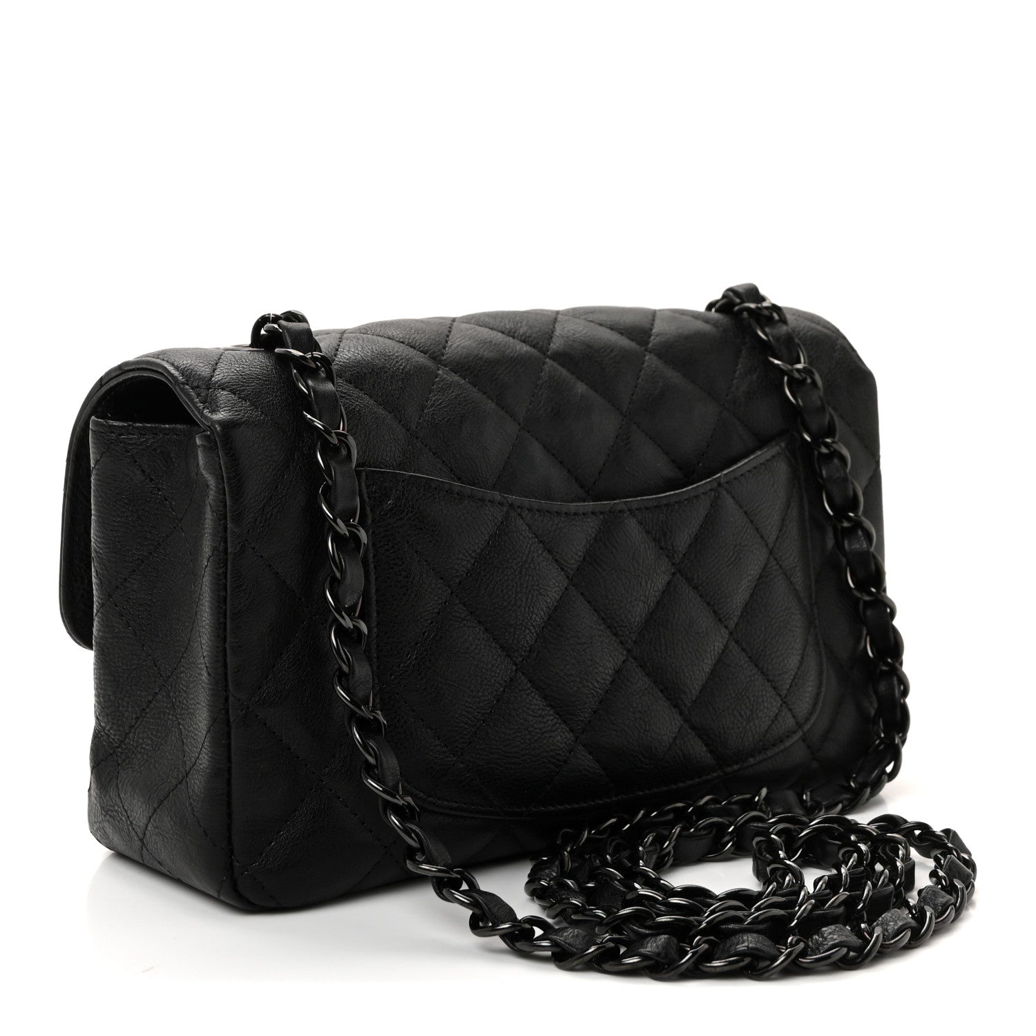 Crumpled Calfskin Quilted Mini Rectangular Flap So Black