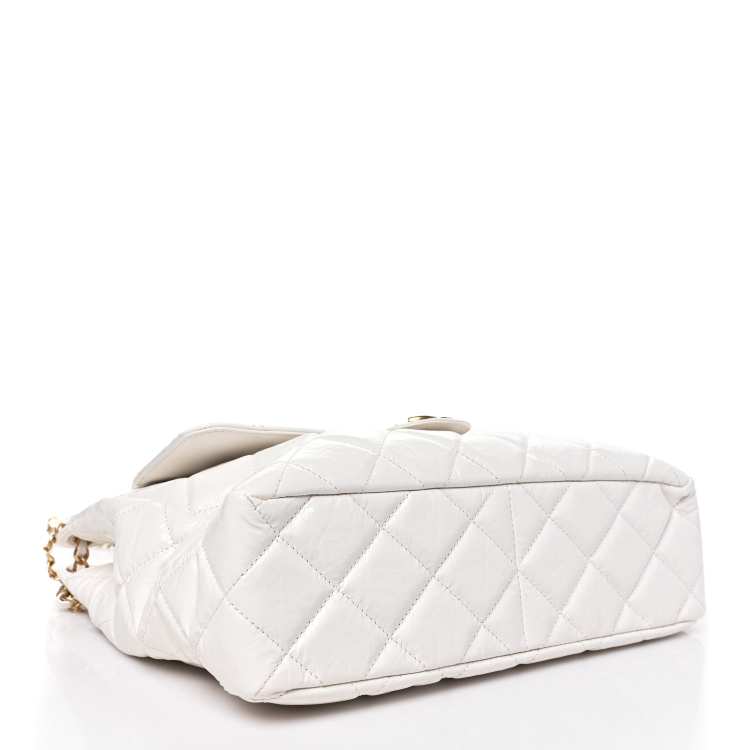 Shiny Crumpled Calfskin Quilted Large Wavy CC Hobo White