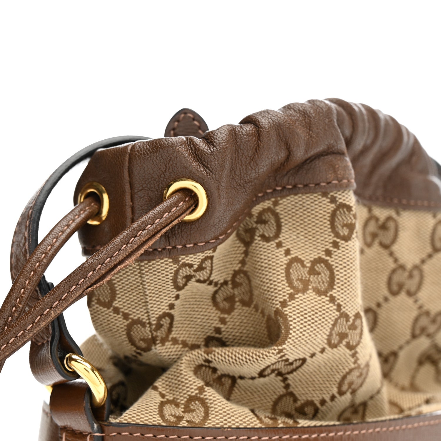 Monogram Textured Calfskin Horsebit 1955 Drawstring Bucket Bag Beige Brown Sugar