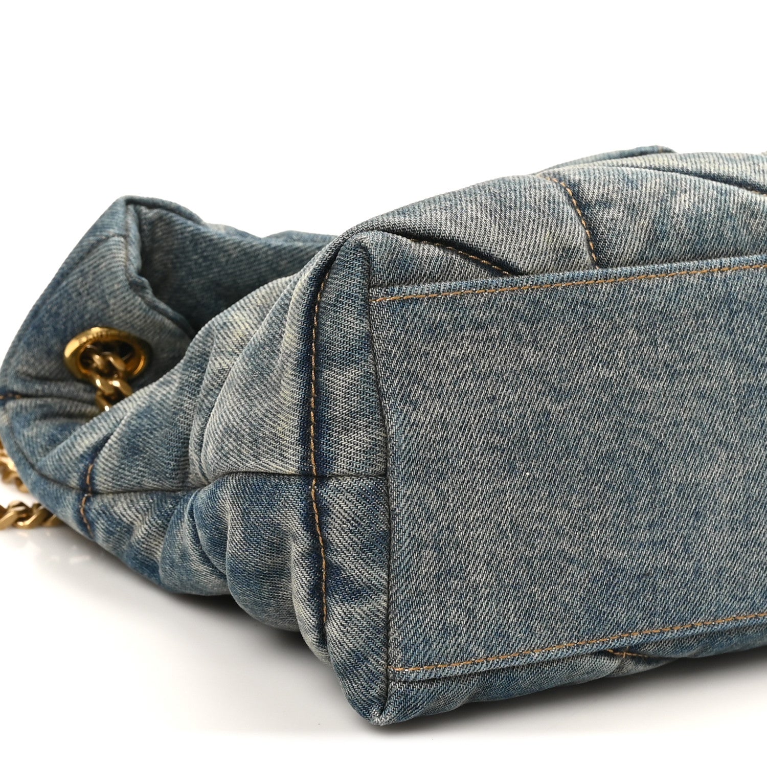 Denim Quilted Small Loulou Puffer Monogram Chain Satchel Blue Cinnamon