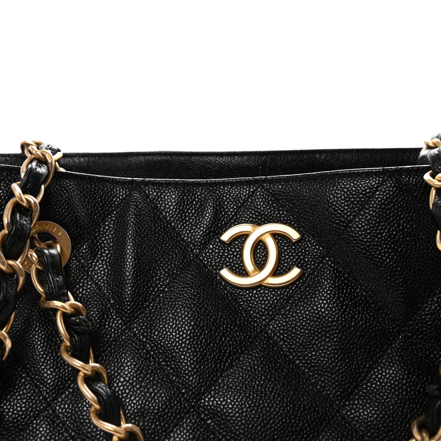 Caviar Quilted Small Trapezoid Chain Shopping Tote Black