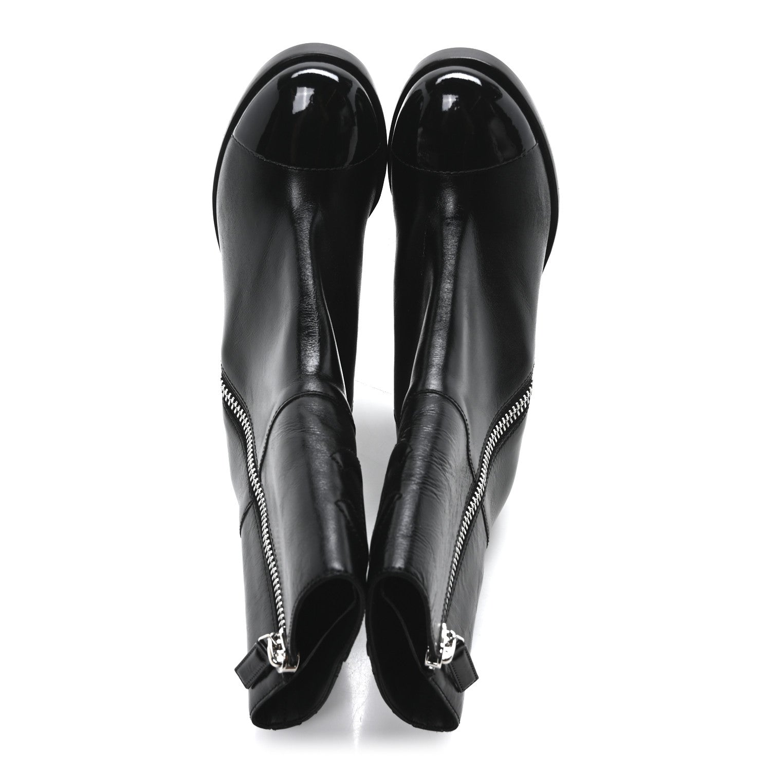 Calfskin Patent Quilted Cap Toe CC Boots 36 Black