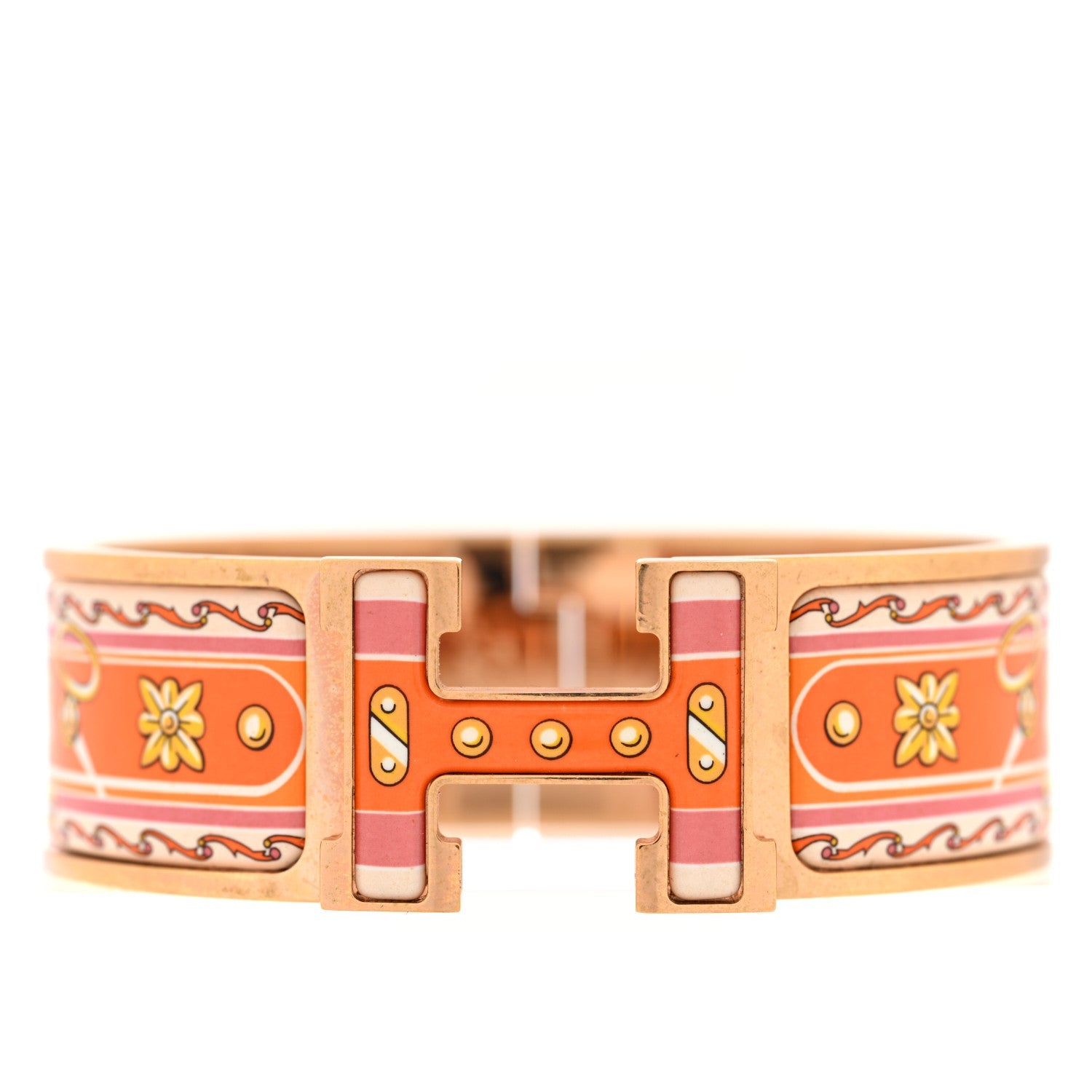 Enamel Printed Wide Les Voitures Nouvelles Clic Clac H Bracelet PM Terre Orange
