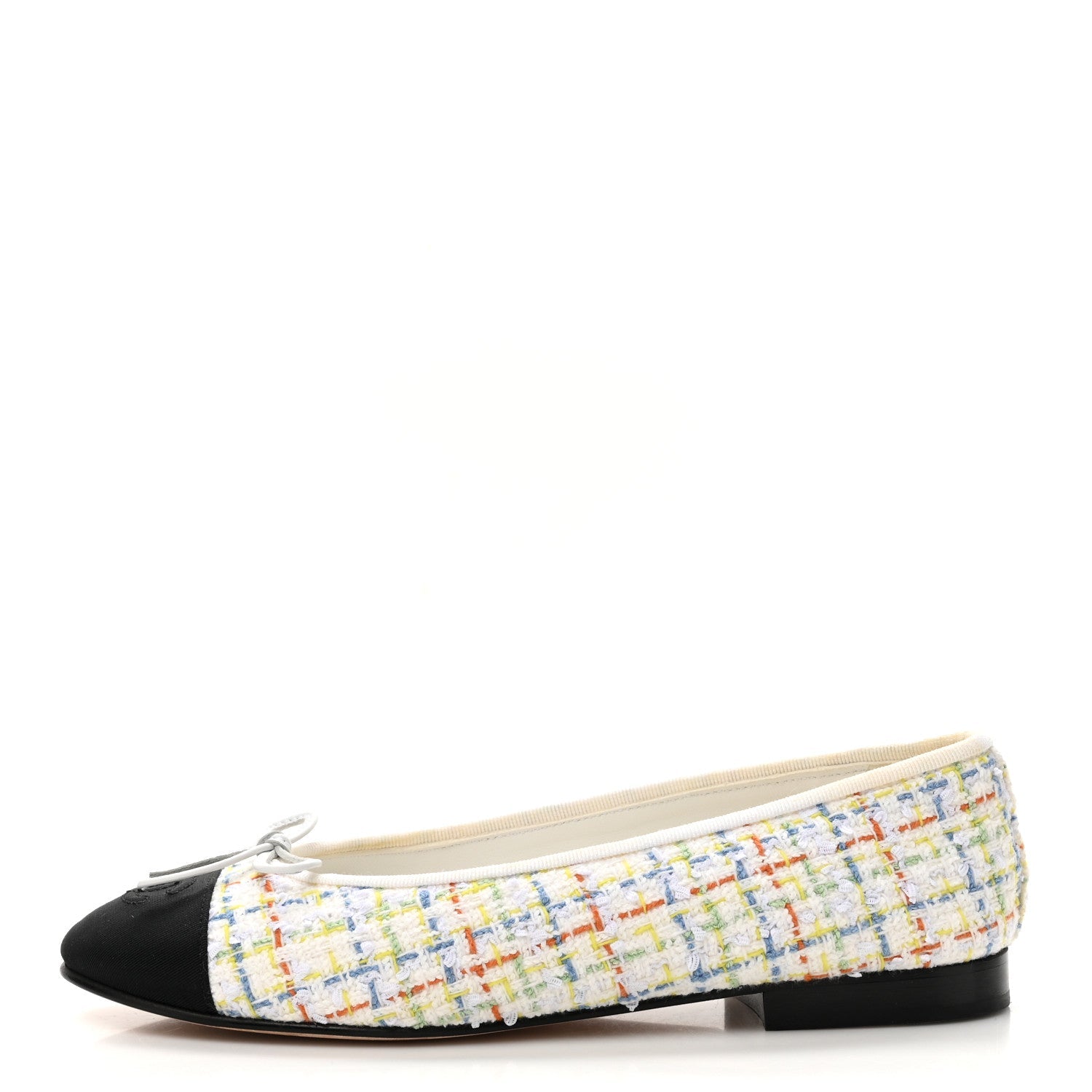 Tweed Grosgrain Cap Toe Ballerina Flats 37.5 White Multicolor