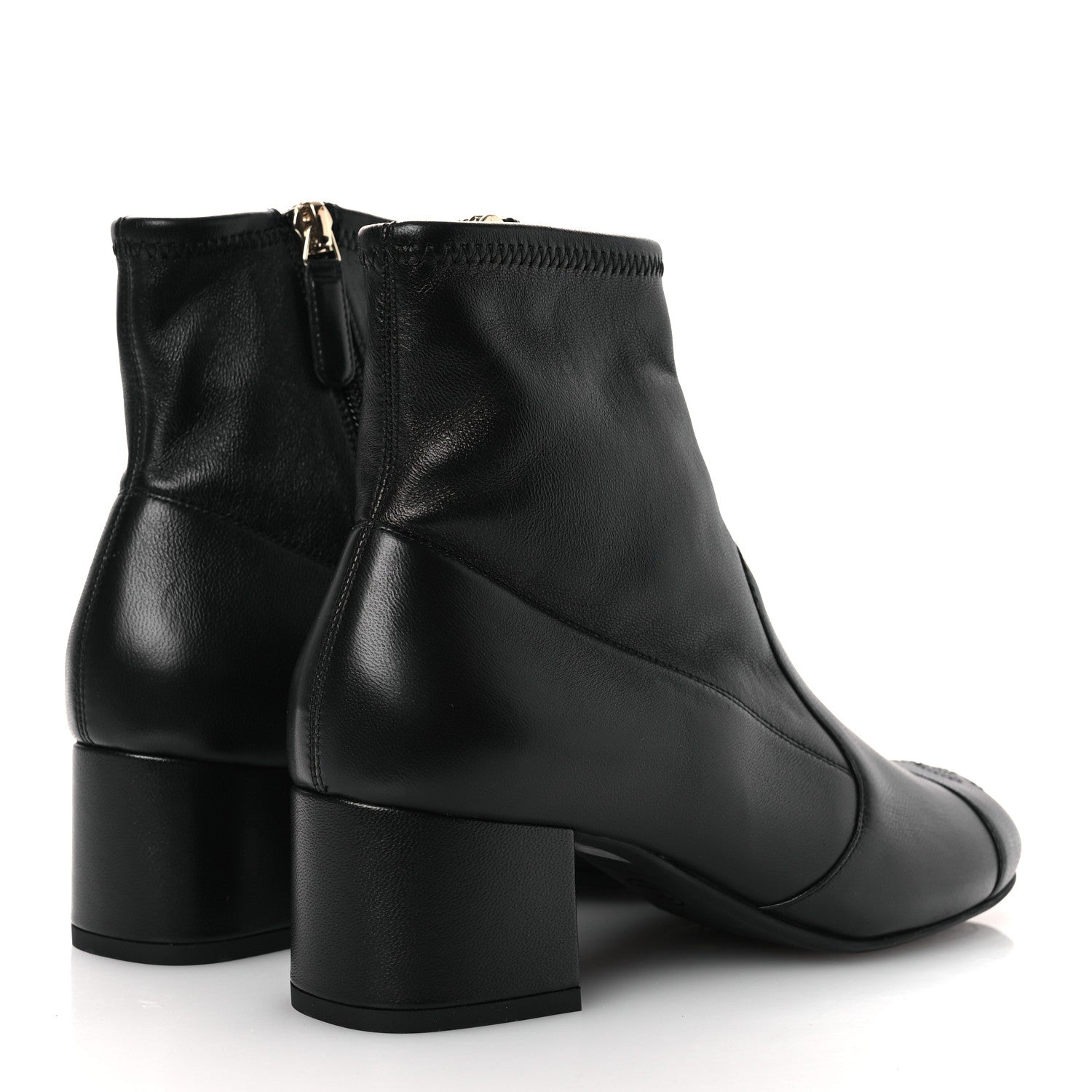 Stretch Lambskin Cap Toe CC Short Boots 36.5 Black