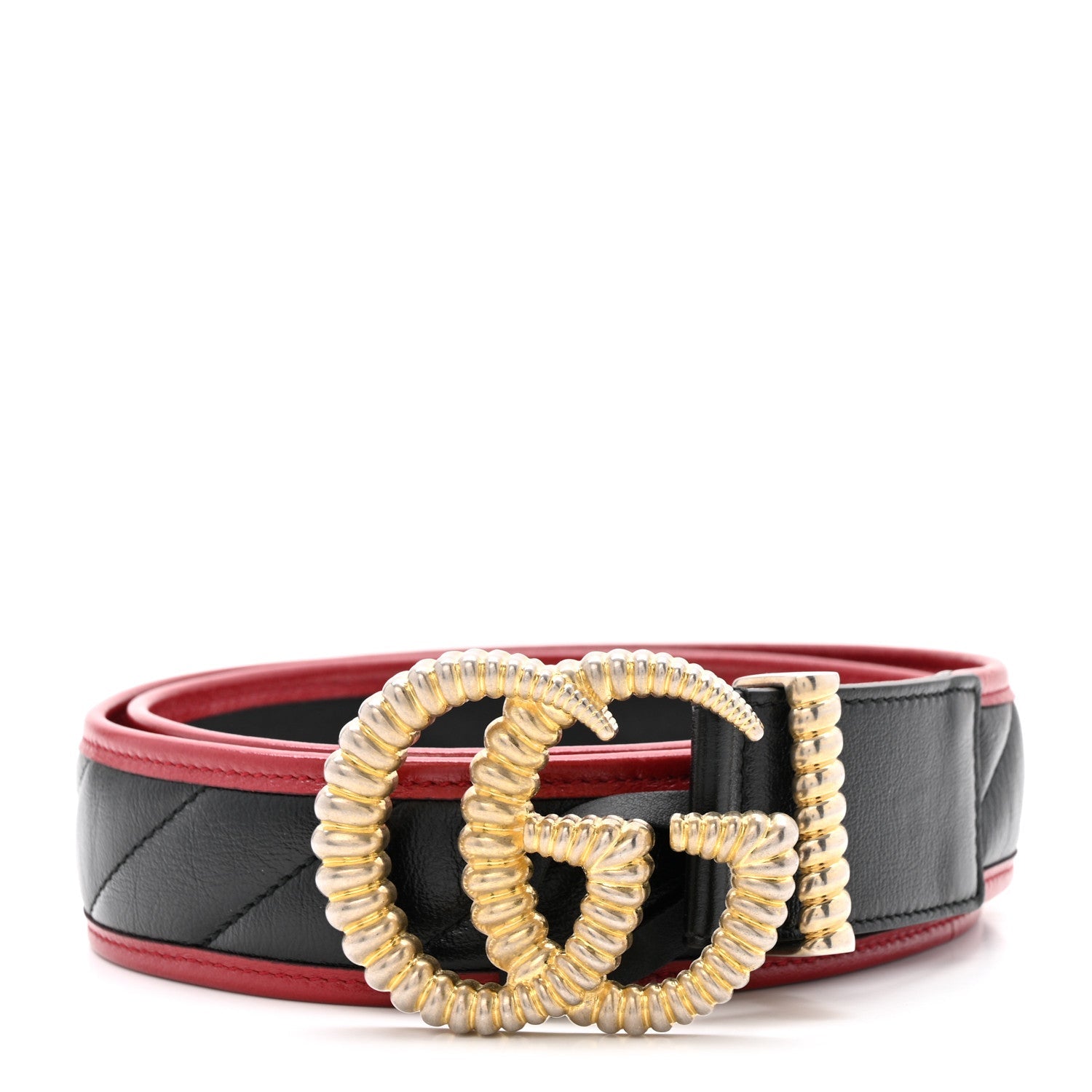 Azalea Calfskin Matelasse Diagonal Torchon Double G 40mm Belt 95 38 Black Romantic Cherry