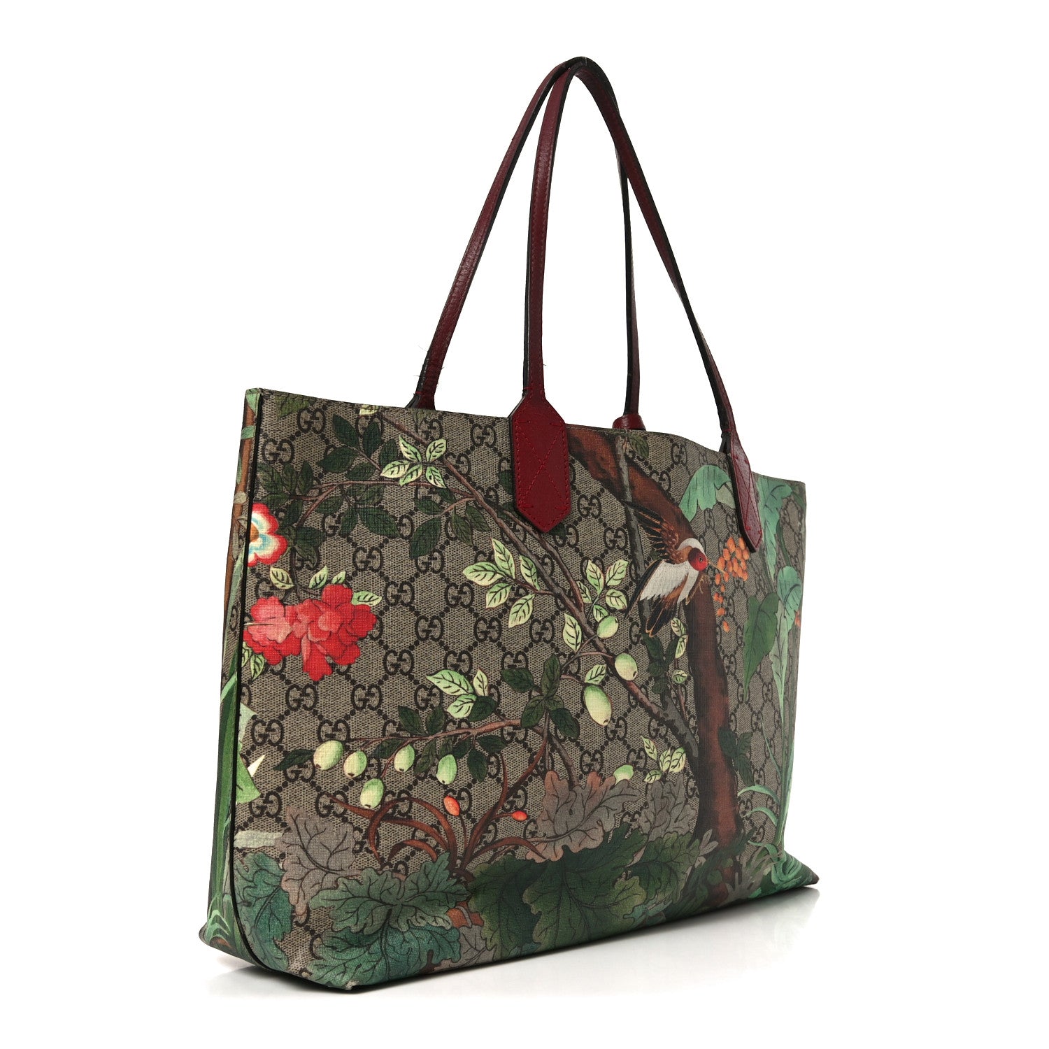 GG Supreme Monogram Tian Medium Shopping Tote Beige Multicolor Red