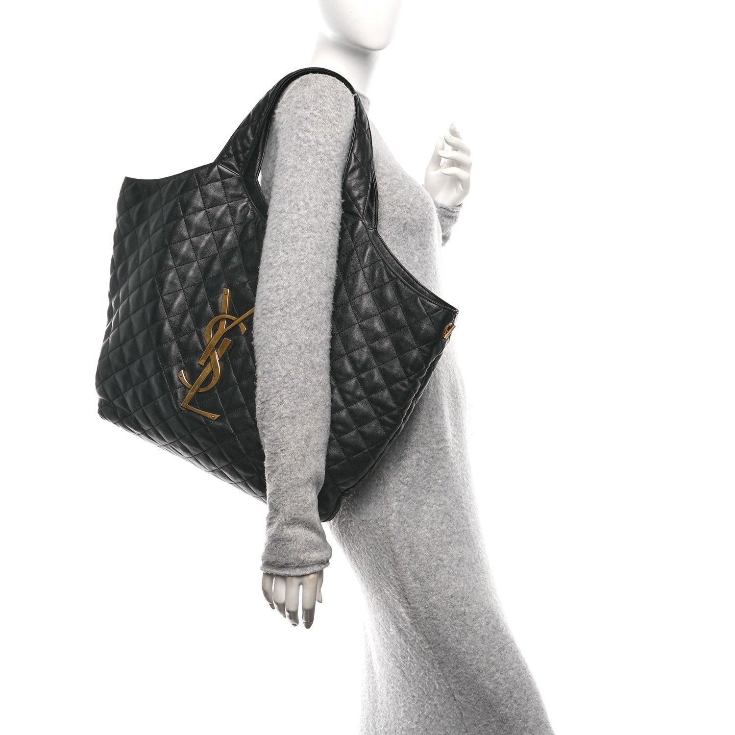 Lambskin Quilted Maxi Icare Shopping Tote Black