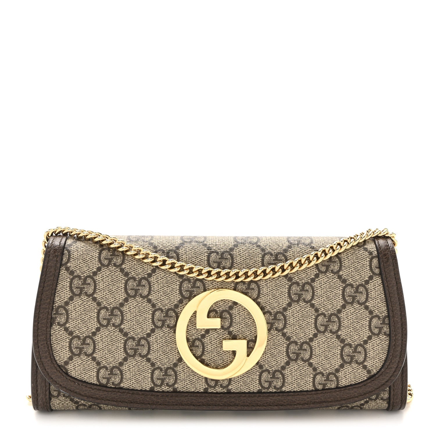 GG Supreme Monogram Textured Dollar Calfskin Blondie Continental Chain Wallet Beige Ebony New Acero