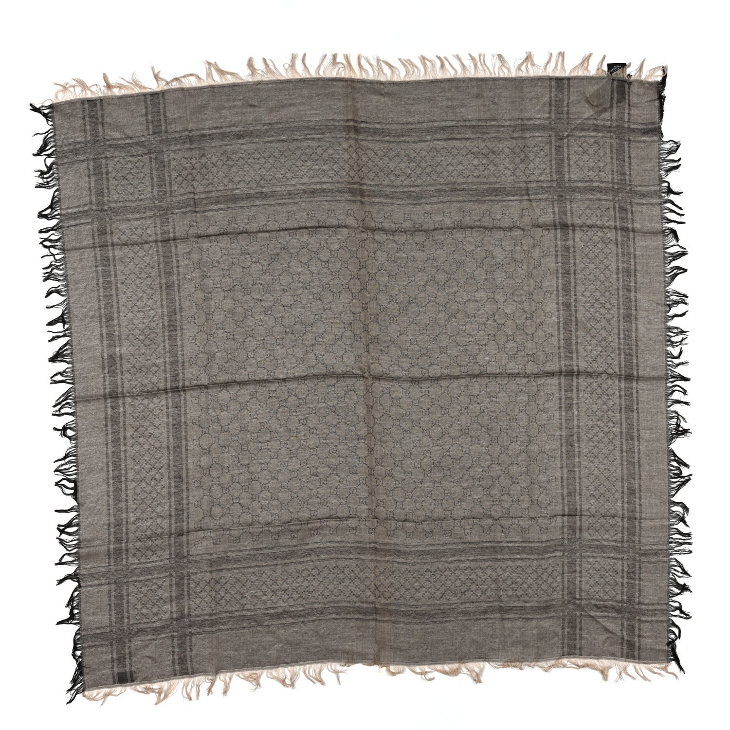 Wool Silk GG Monogram Diamante Plaid Surviee Shawl Beige Dark Brown