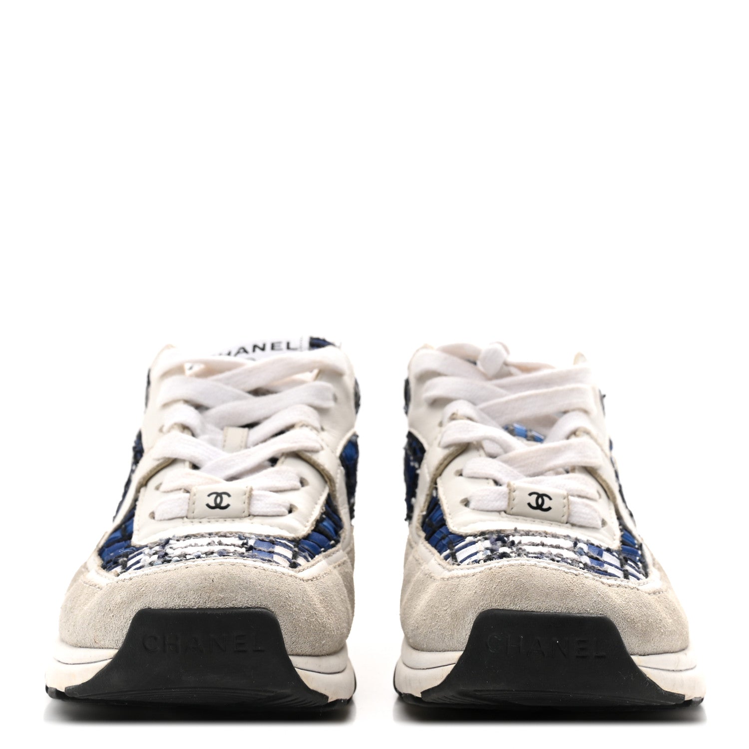 Tweed Suede Calfskin Womens CC Sneakers 37 Dark Blue Black Grey White