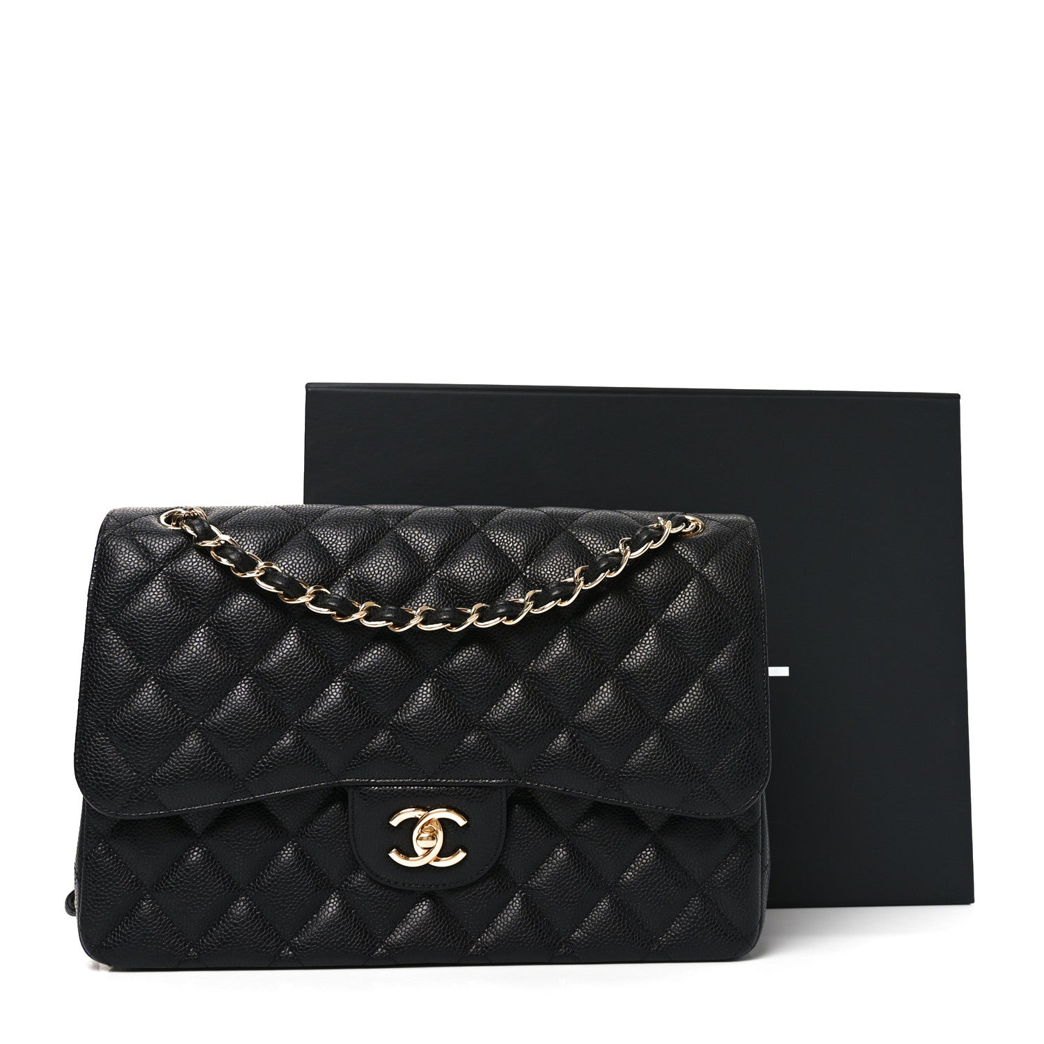 Caviar Quilted Jumbo Double Flap Black
