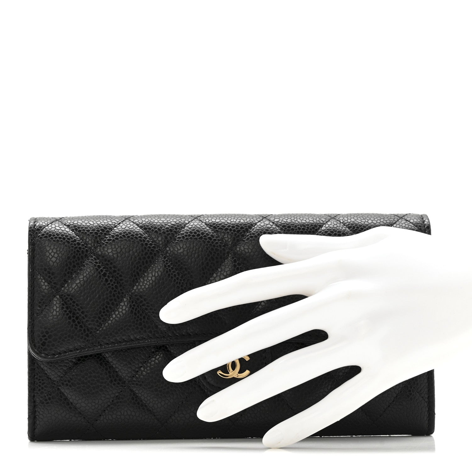 Caviar Quilted Large Gusset Flap Wallet Black