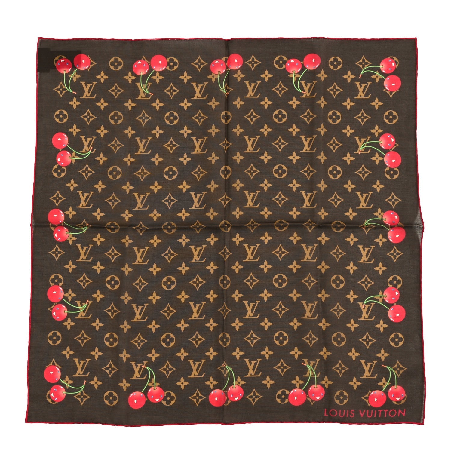 LV X TM Silk Cotton Monogram Cerises Square Scarf 55 Brown