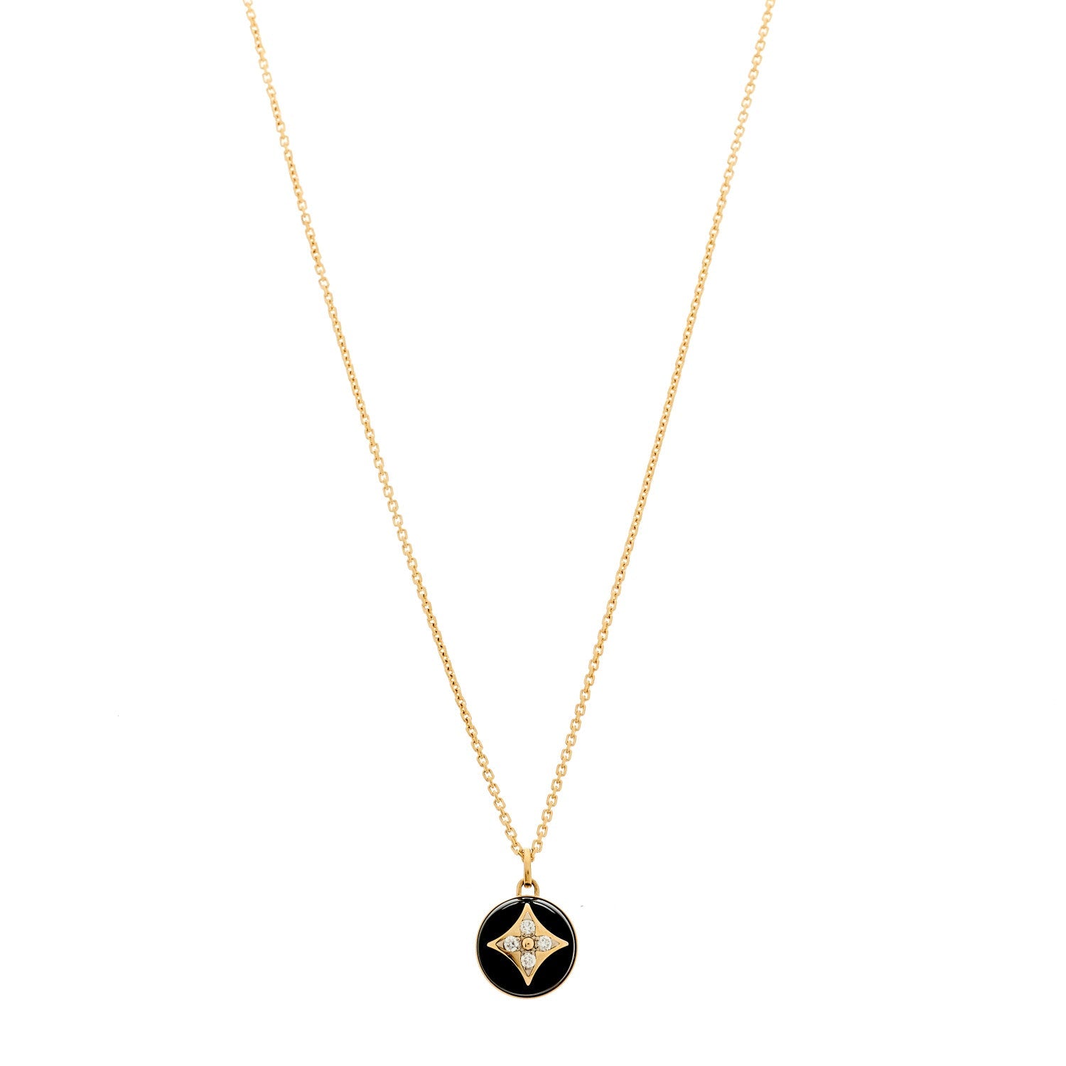 18K Yellow Gold Diamond Black Onyx Color Blossom Medallion Pendant Necklace