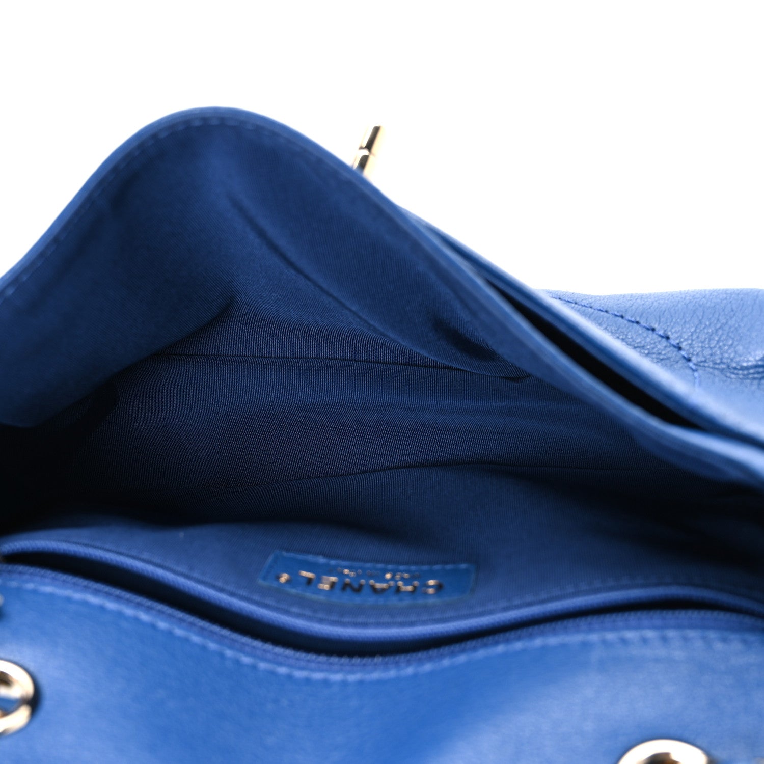 Goatskin Quilted Coco Curve Flap Messenger Flap Blue