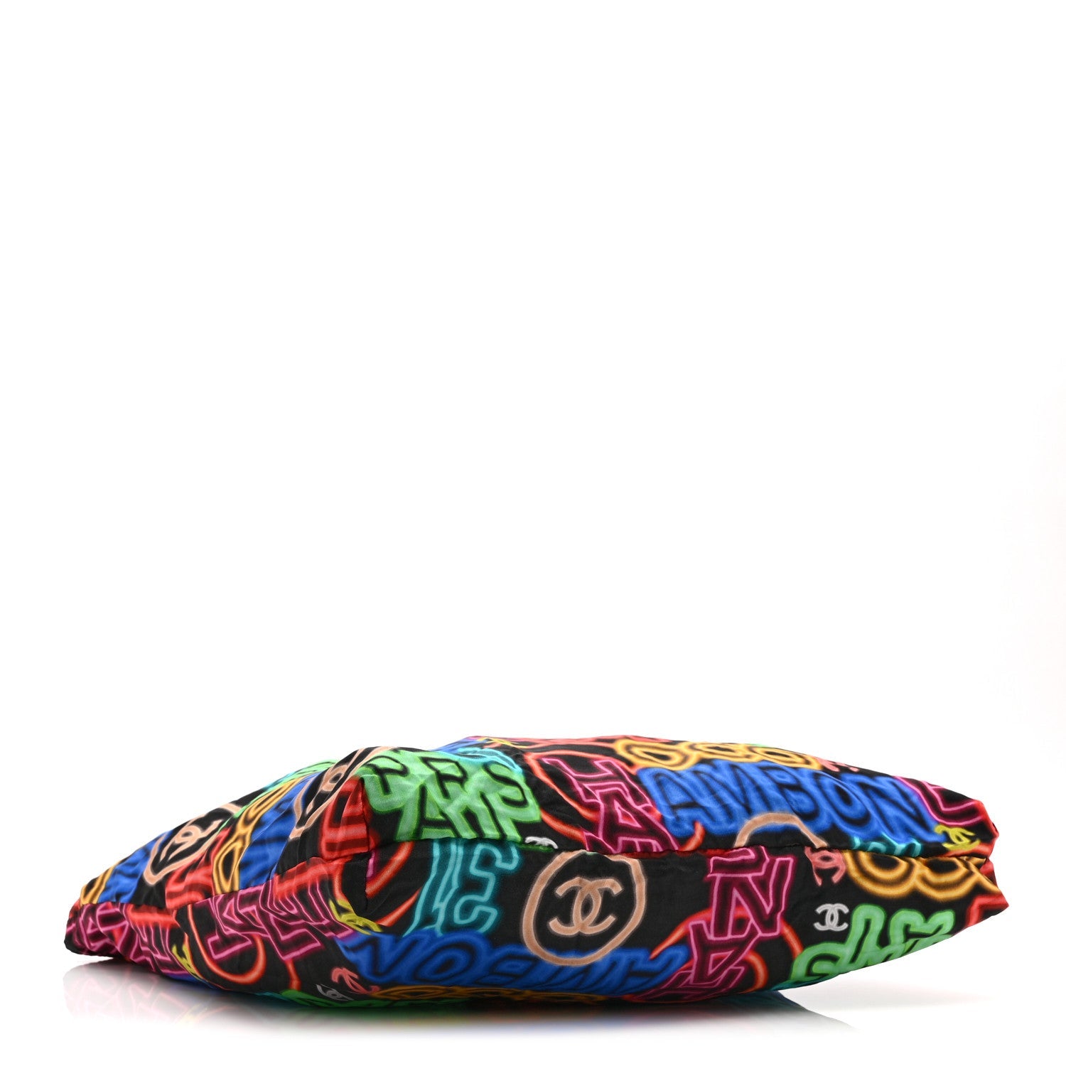 Caviar Fabric Graffiti Foldable Tote Bag With Chain Black Multicolor