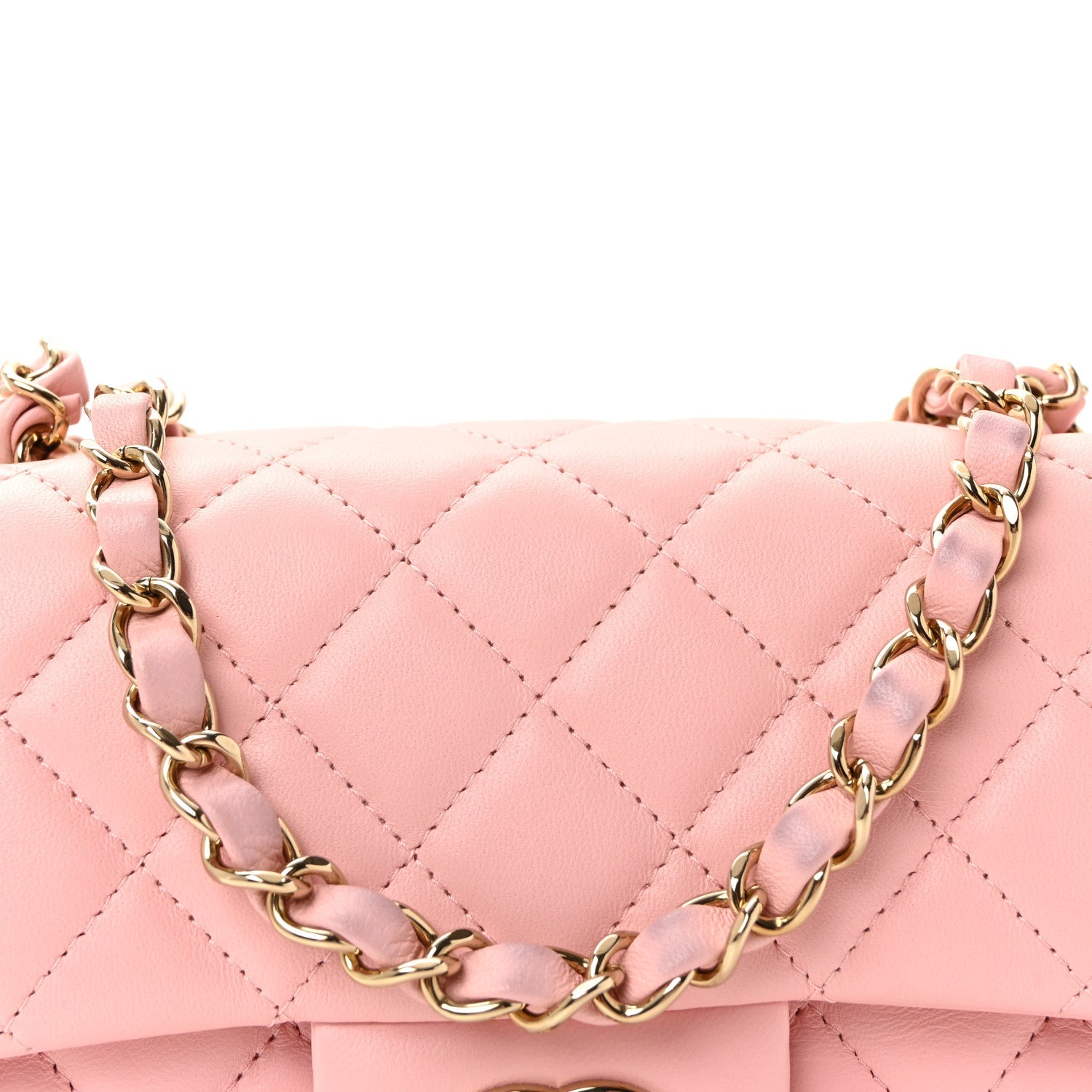 Lambskin Quilted Mini Rectangular Flap Light Pink