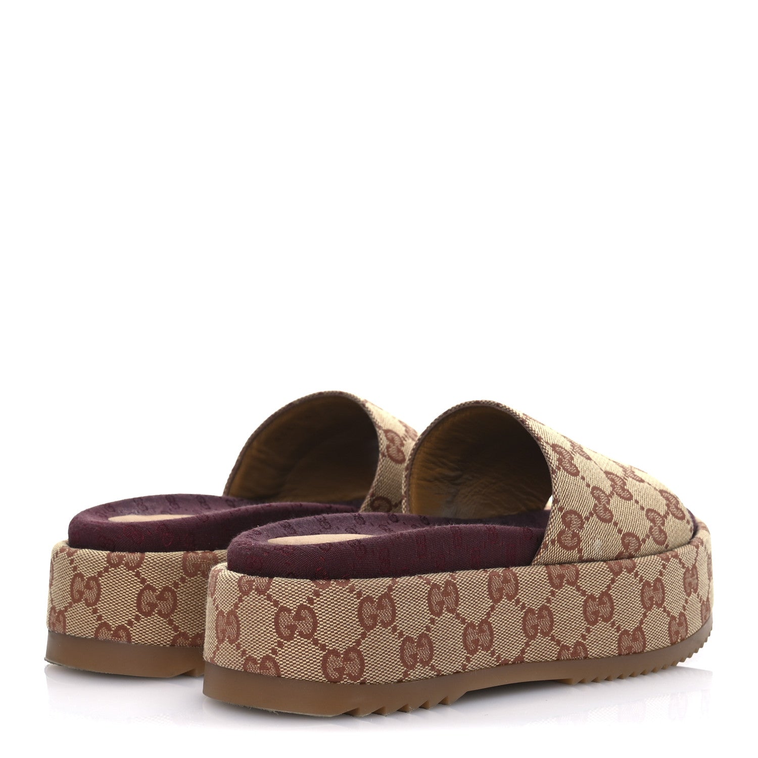 Canvas GG Monogram Angelina Platform Slide Sandals 36 Beige Ruggine