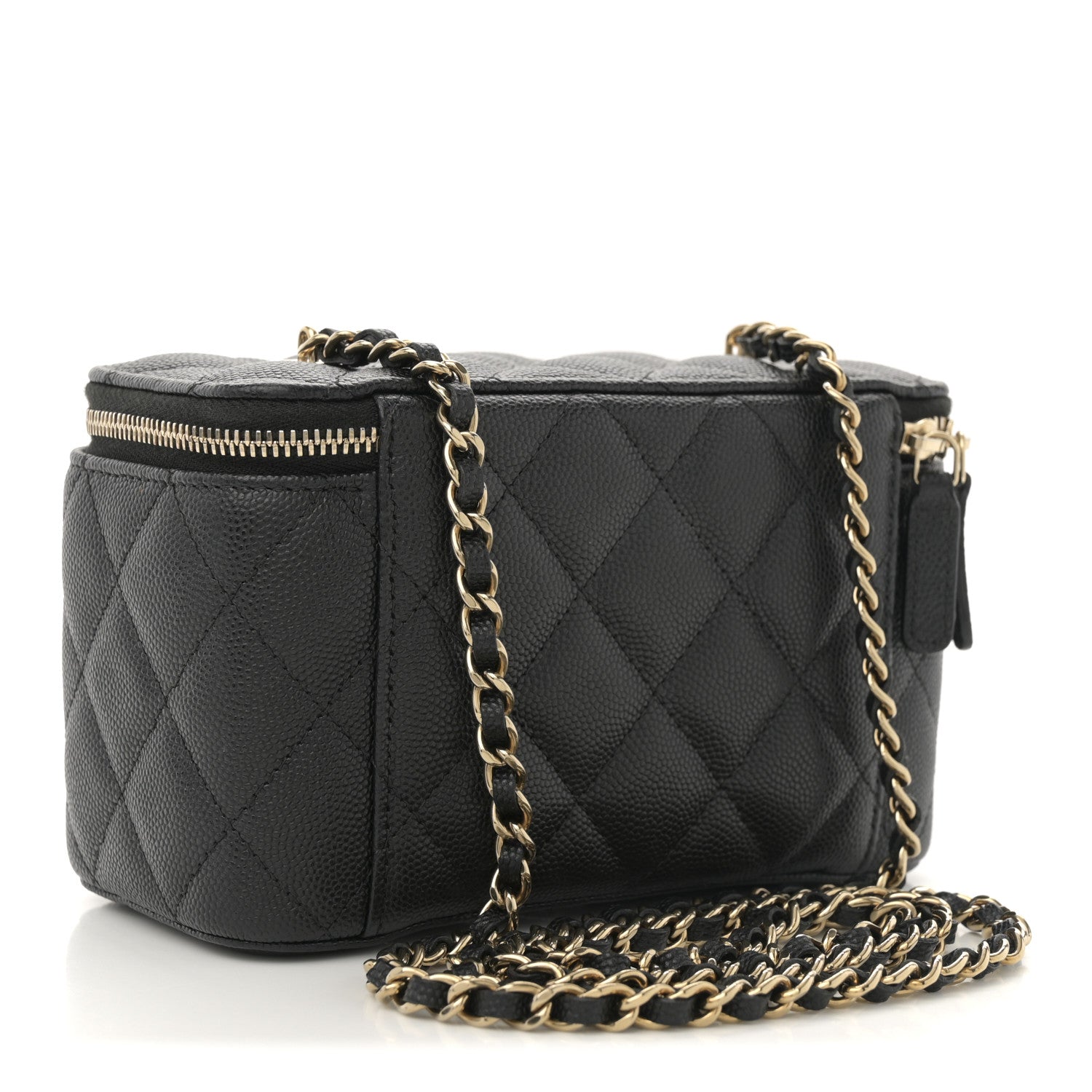 Caviar Quilted Small Vanity Case With Chain Black
