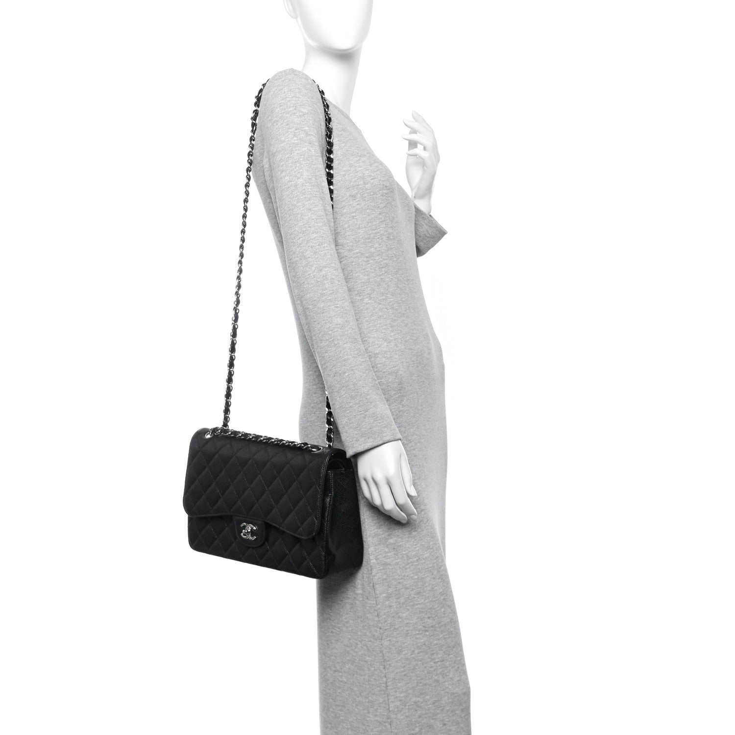 Caviar Quilted Jumbo Double Flap Black