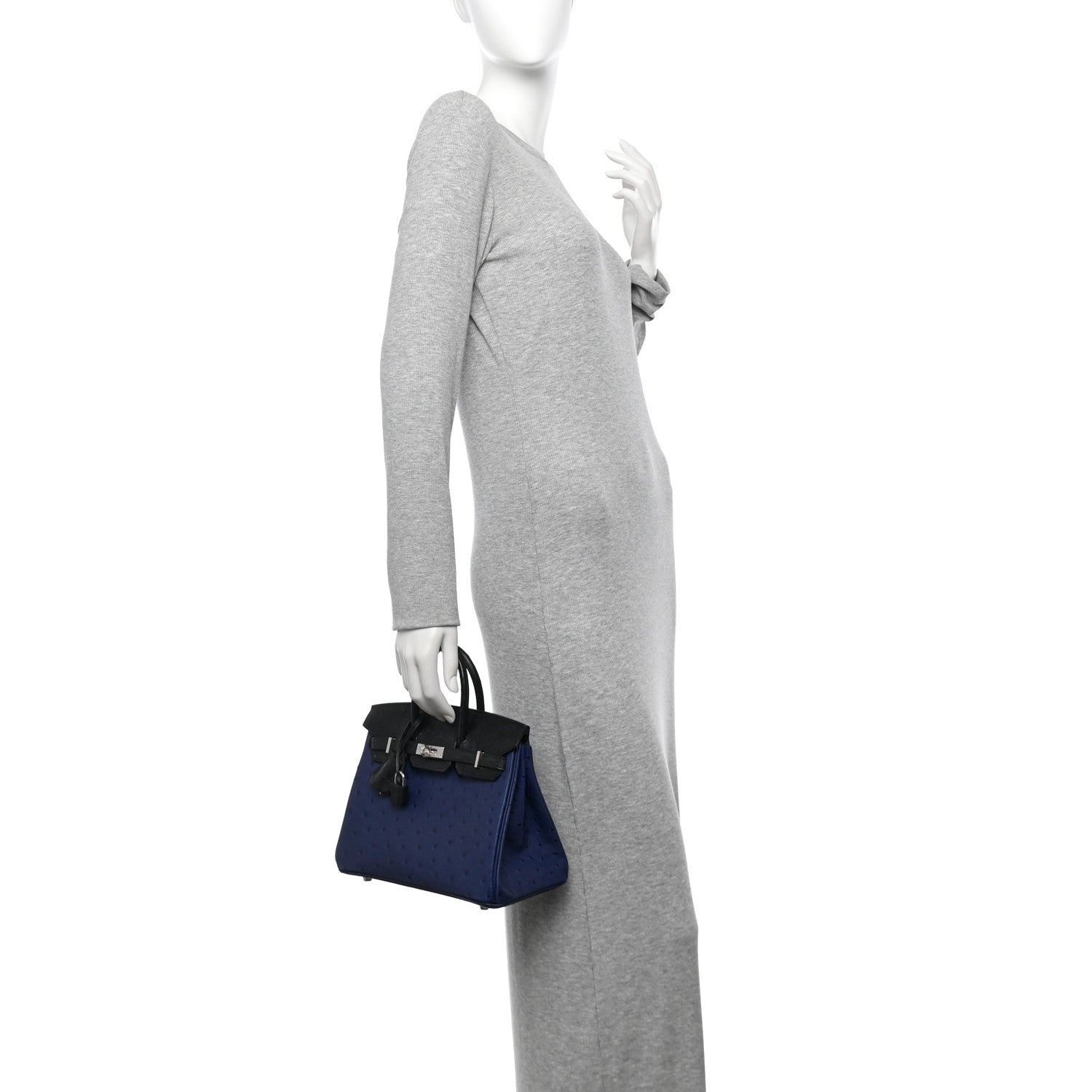 Ostrich Bi-Color Birkin 25 Bleu Iris Black