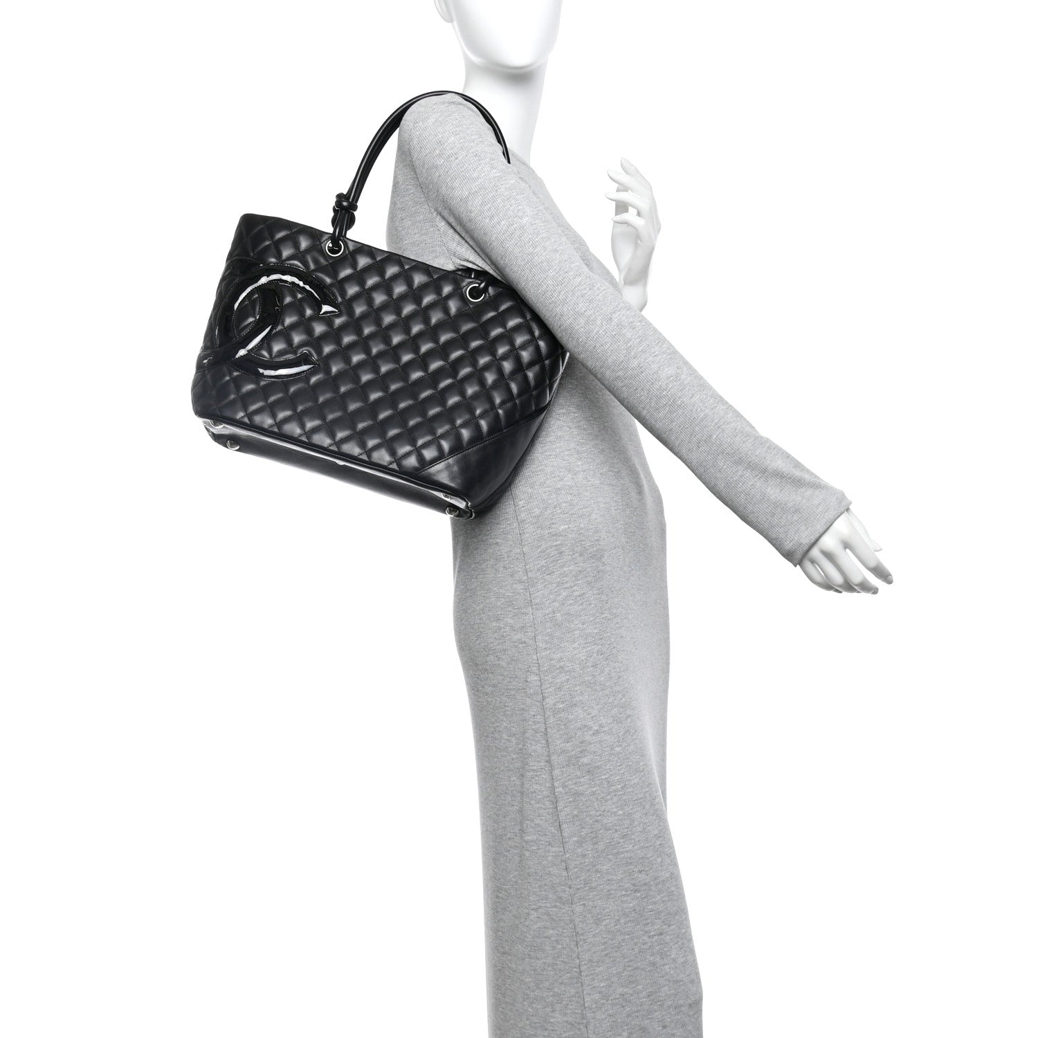 Calfskin Quilted Large Cambon Tote Black