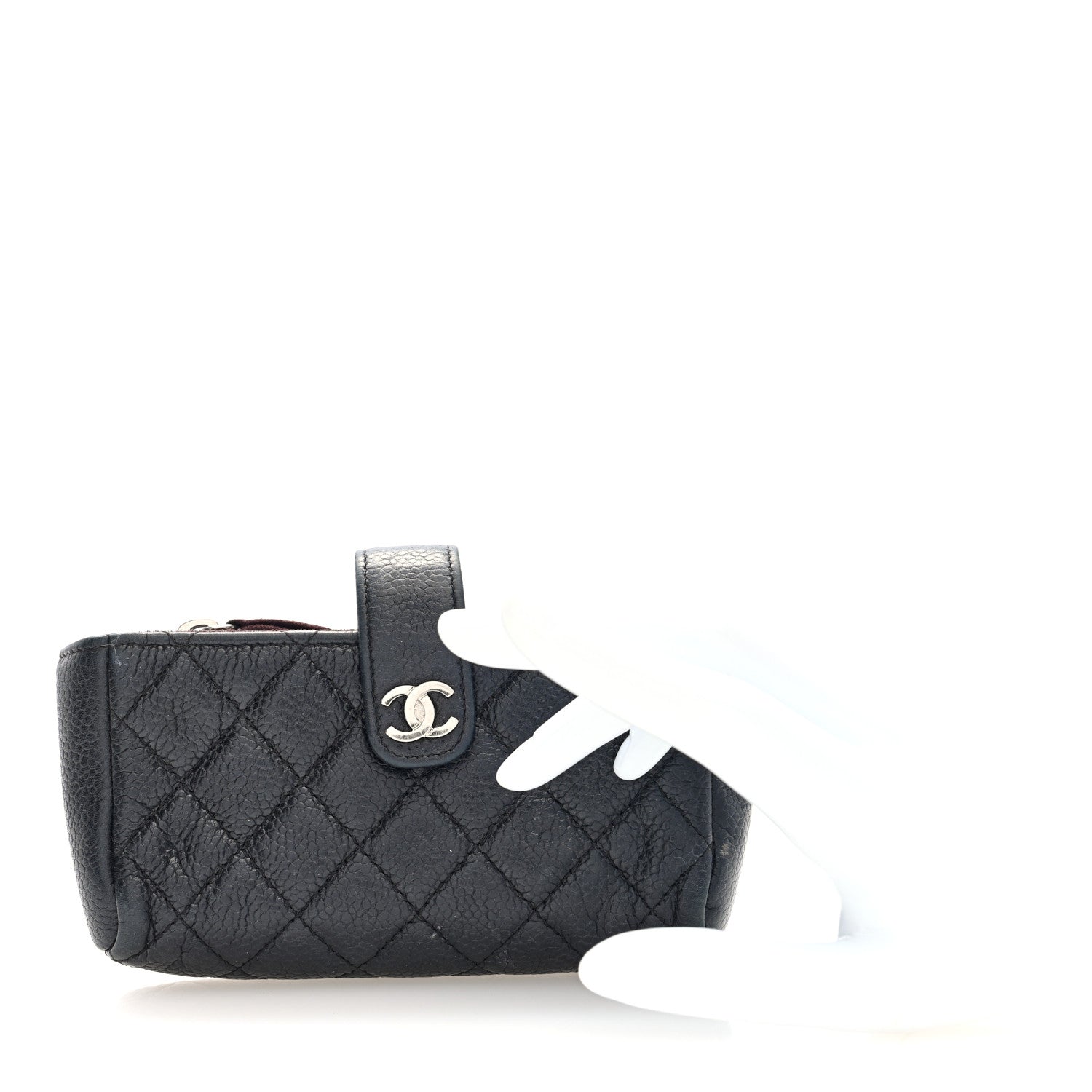 Caviar Quilted Mini Phone Holder Clutch Black